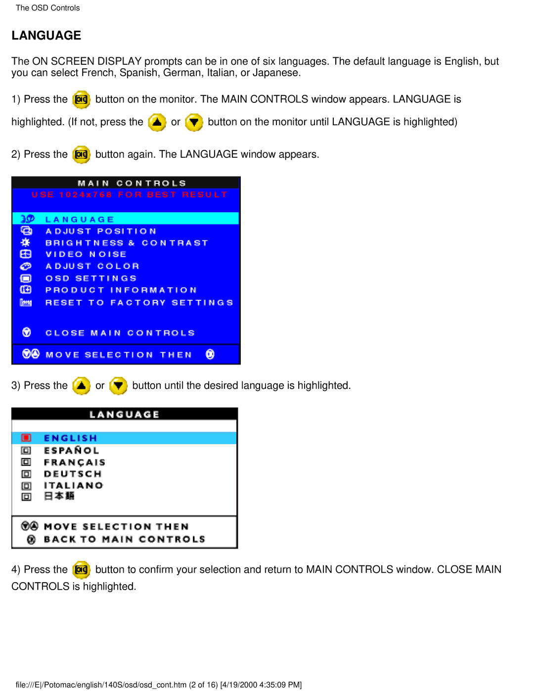 Philips 140S user manual Language 