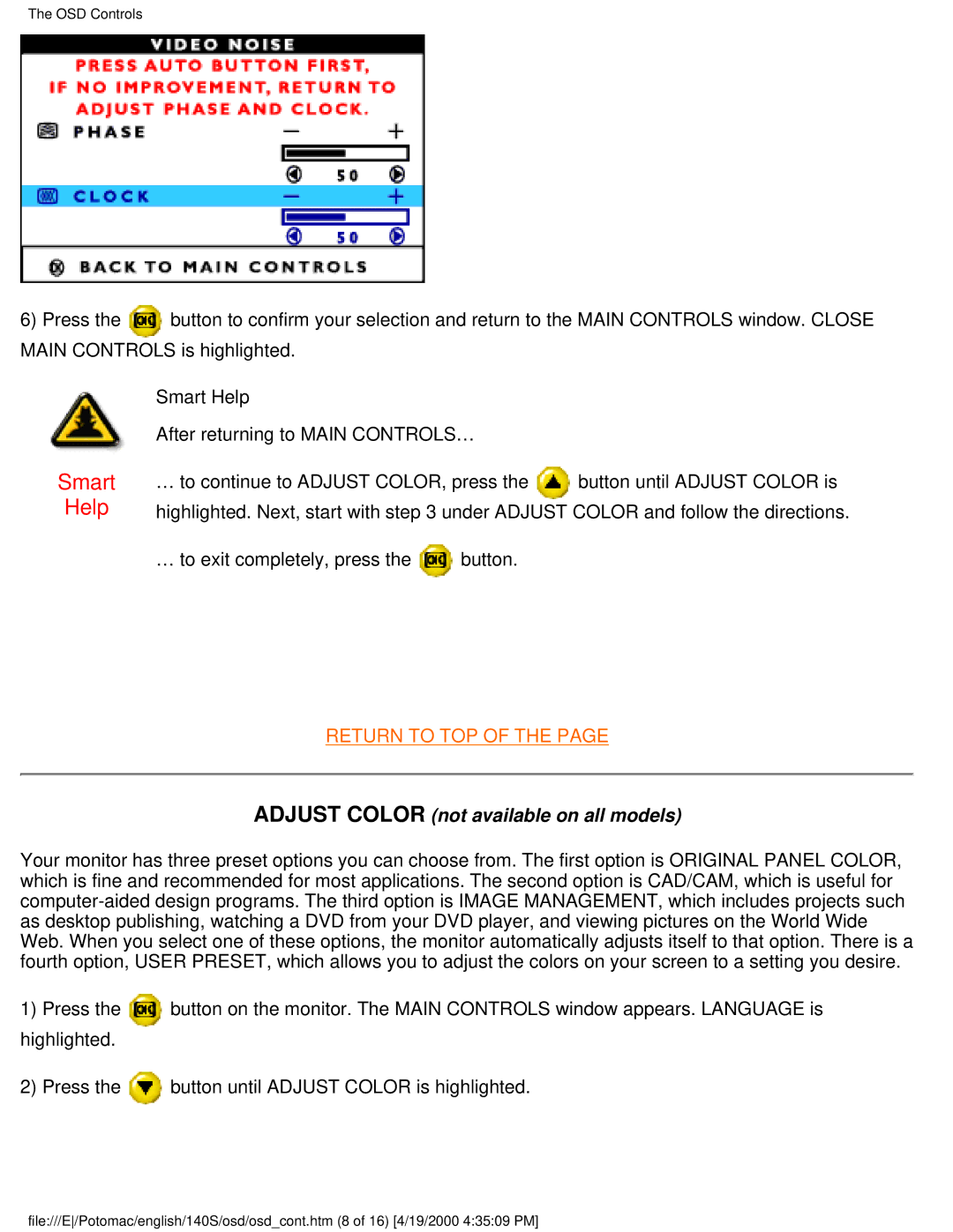 Philips 140S user manual Adjust Color not available on all models 