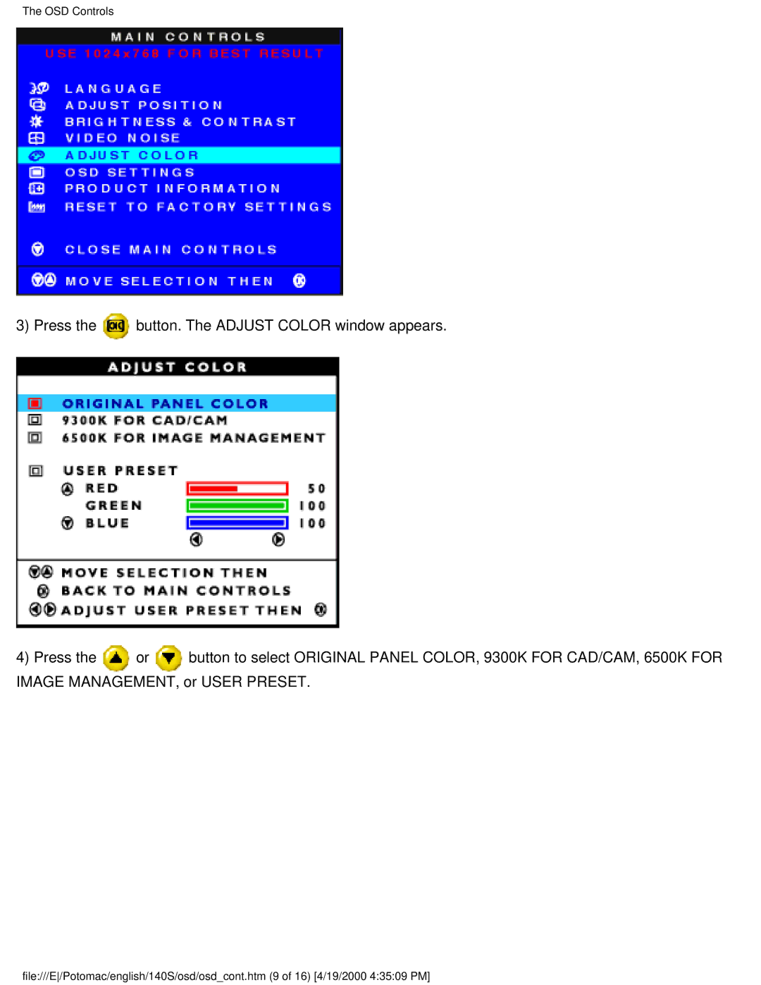 Philips 140S user manual OSD Controls 