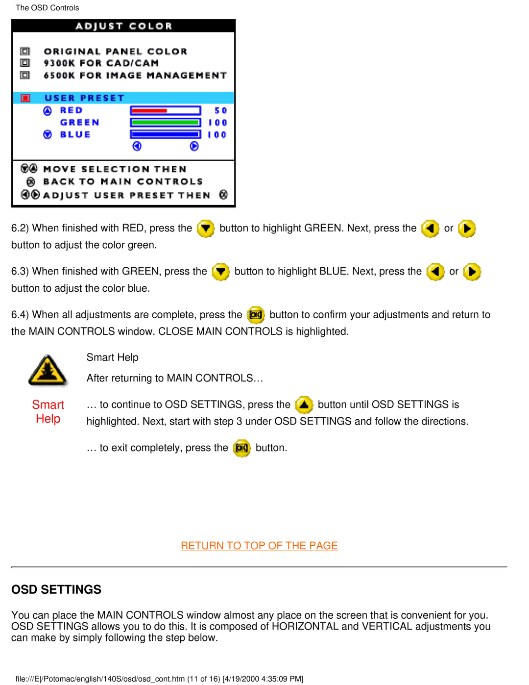 Philips 140S user manual OSD Settings 