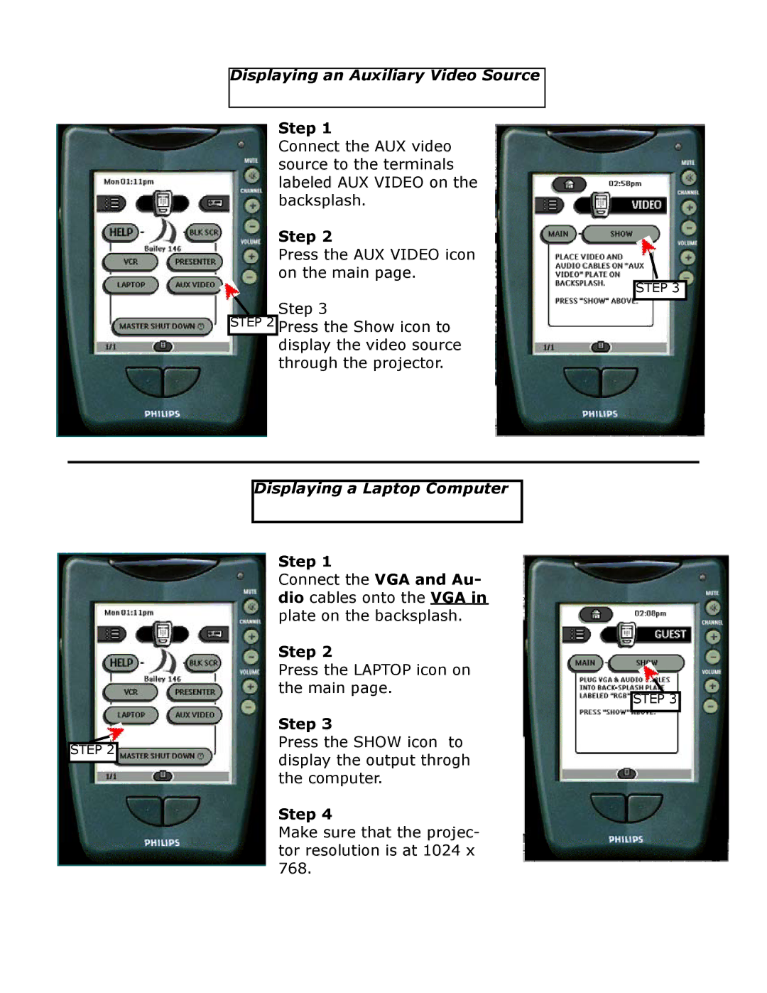 Philips 146 manual Displaying an Auxiliary Video Source 