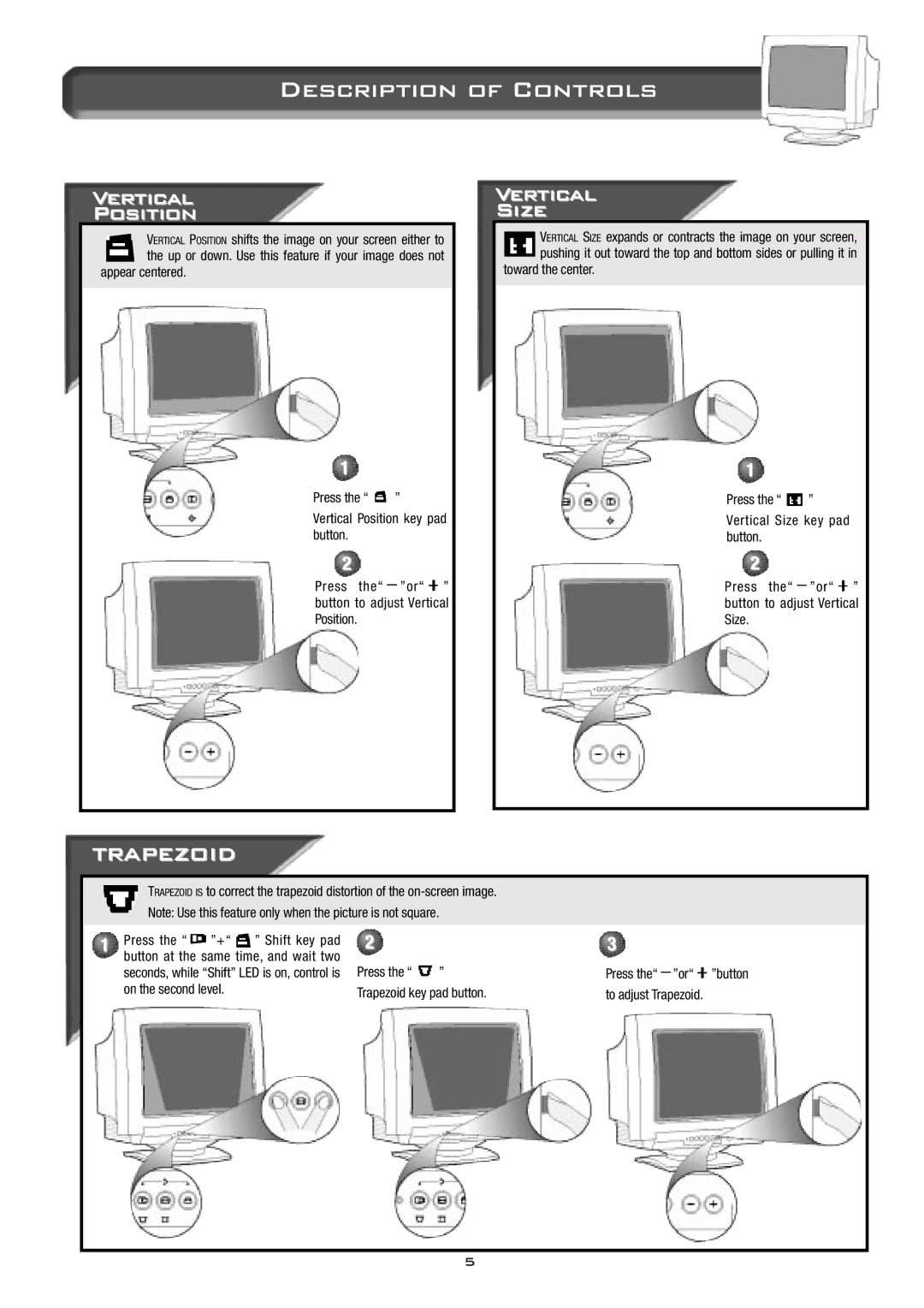 Philips 14B2320W manual Vertical Position, Vertical Size 