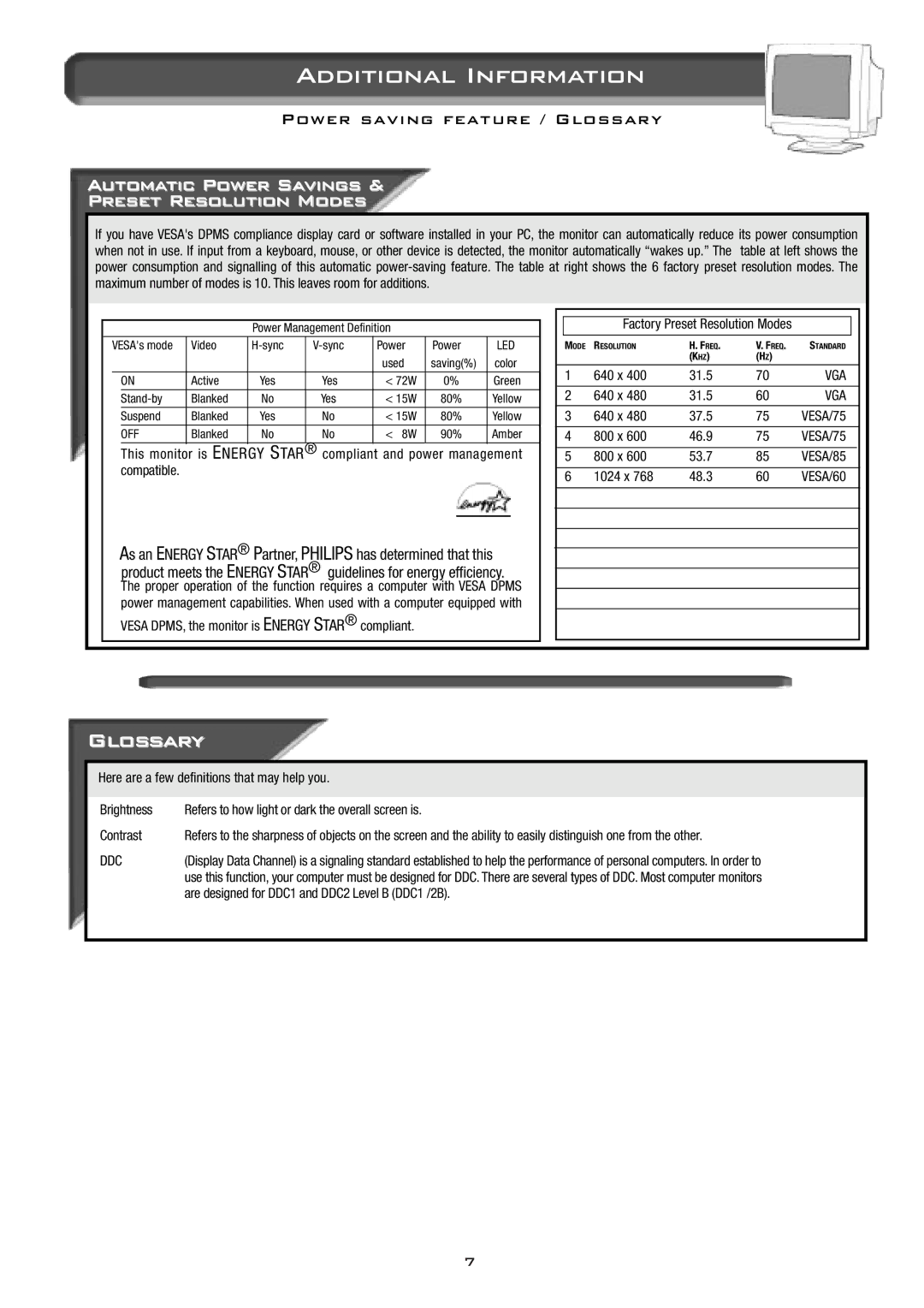 Philips 14B2320W manual Additional Information, Glossary 