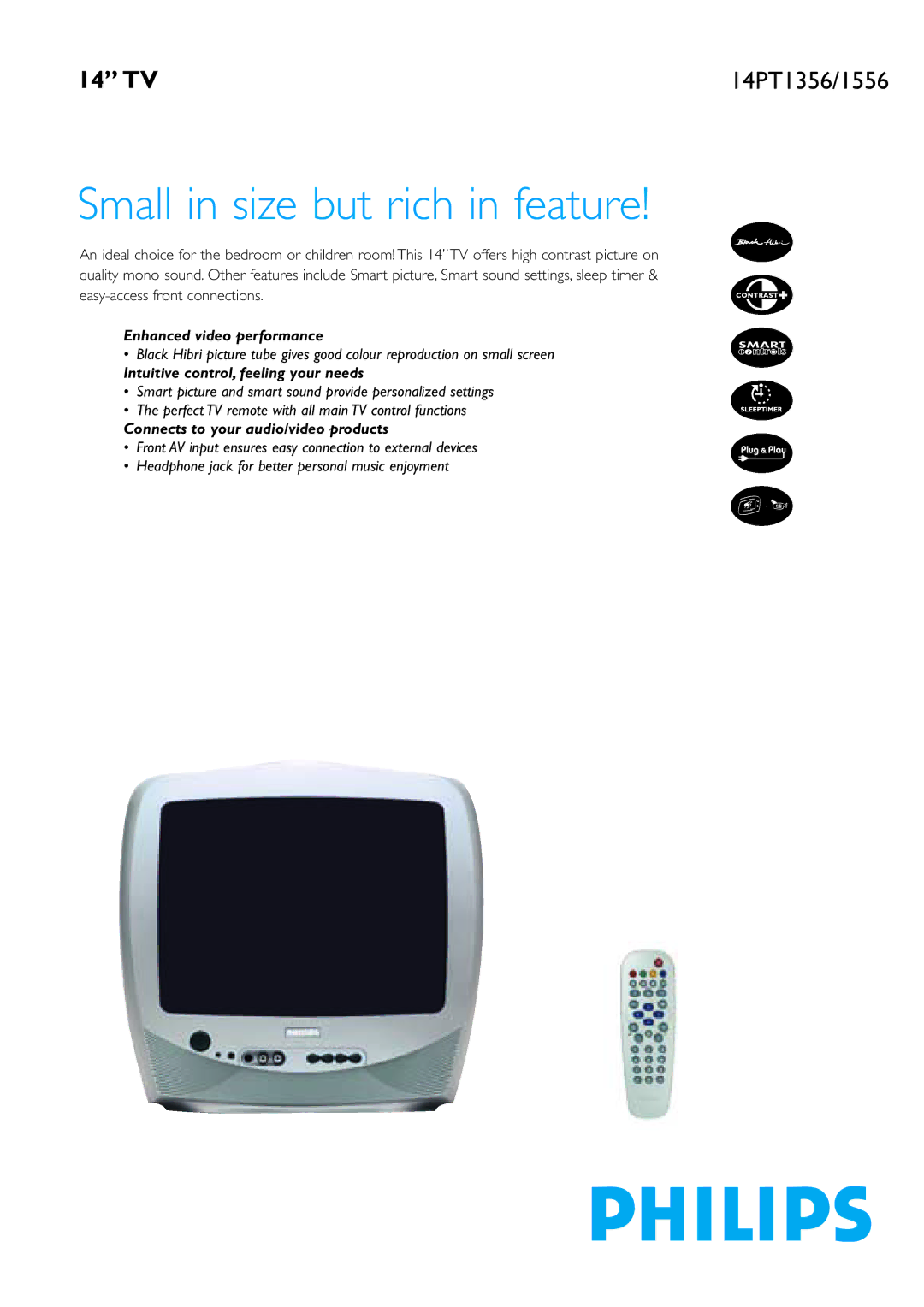 Philips 14PT1556 manual Enhanced video performance, Intuitive control, feeling your needs 