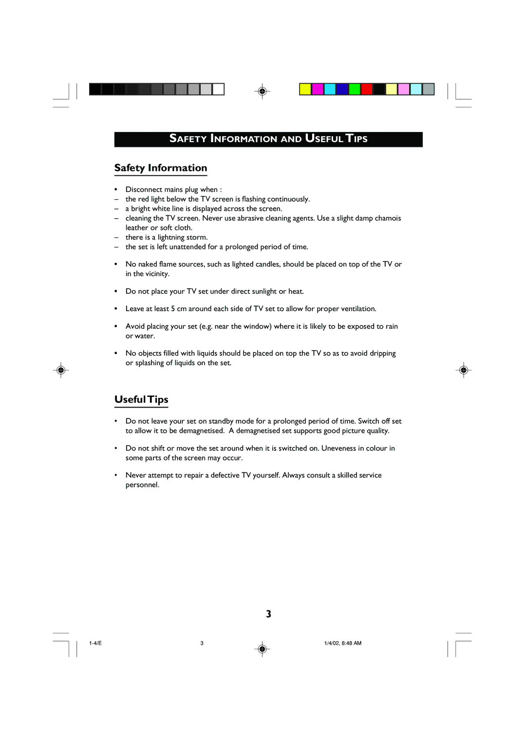 Philips 14PT2001 operating instructions Safety Information and Useful Tips 