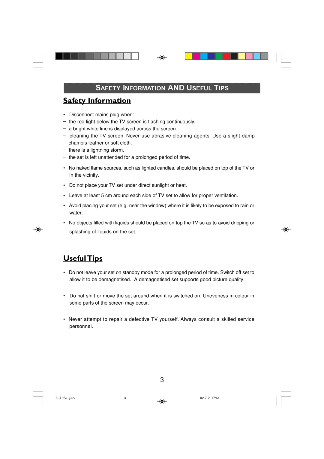 Philips 21PT2010, 14PT2010 manual Safety Information and Useful Tips 