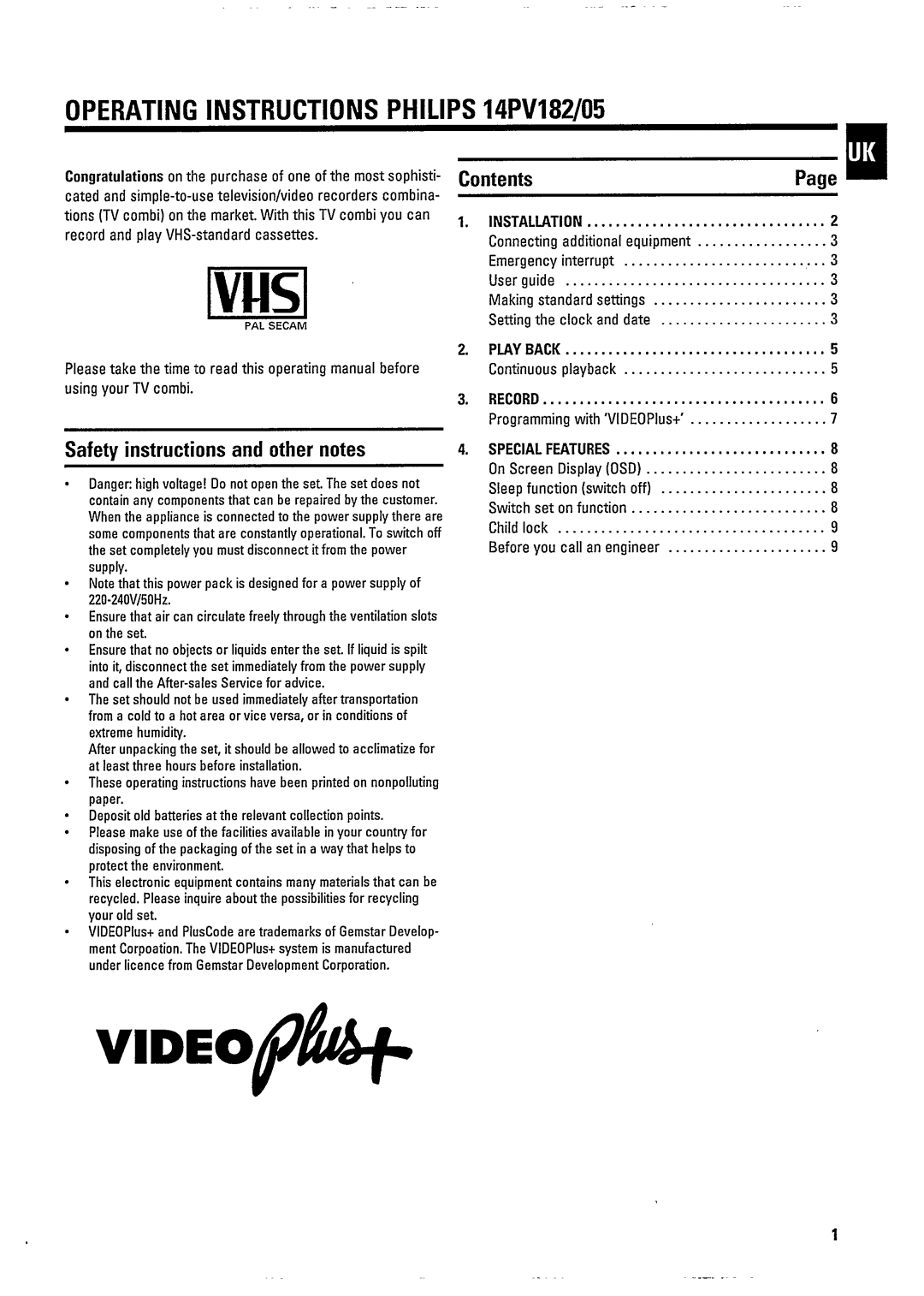 Philips 14PV182/39 manual 