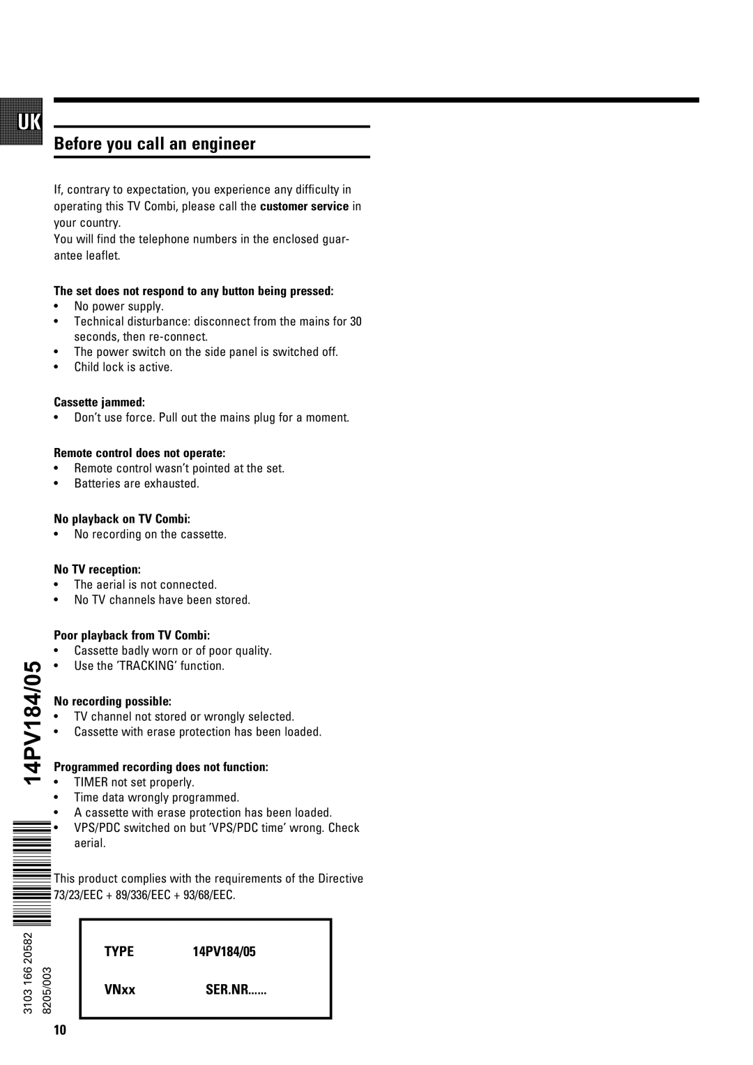 Philips 14PV184/05 operating instructions Km S 