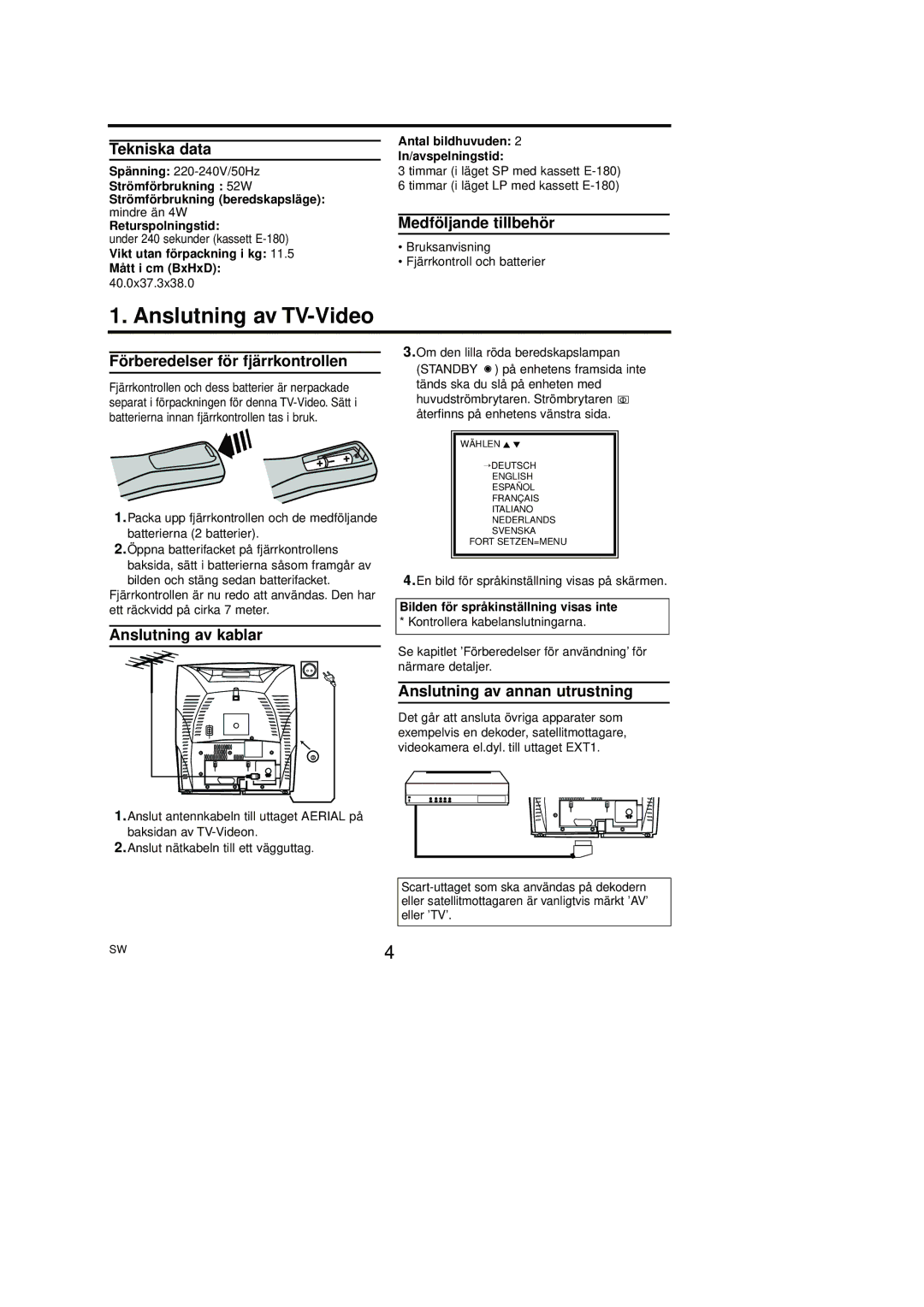 Philips 14PV112/01, 14PV203/01, 14PV460/01, 14PV415/01, 14PV111/01 manual Anslutning av TV-Video 