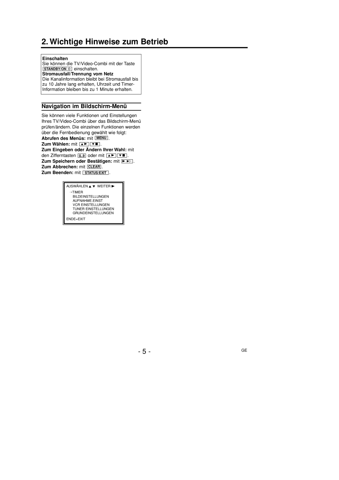 Philips 14PV415/39, 14PV203/39, 14PV460/39 manual Wichtige Hinweise zum Betrieb, Navigation im Bildschirm-Menü, Einschalten 