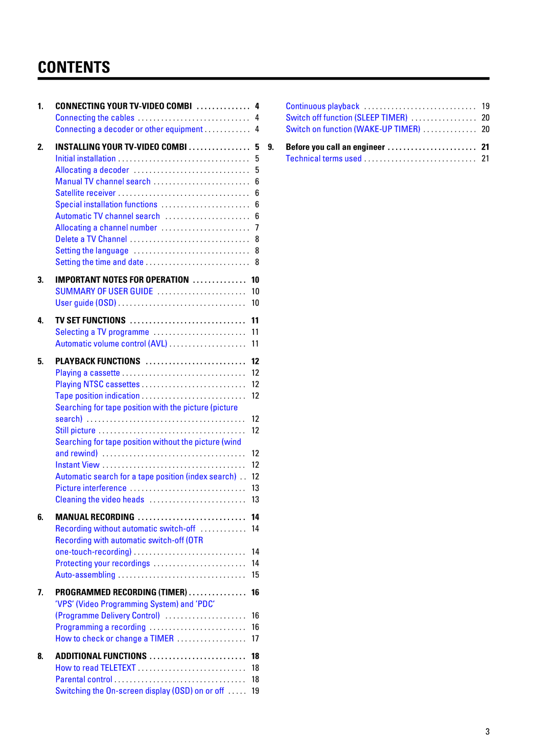 Philips 14PV207 manual Contents 