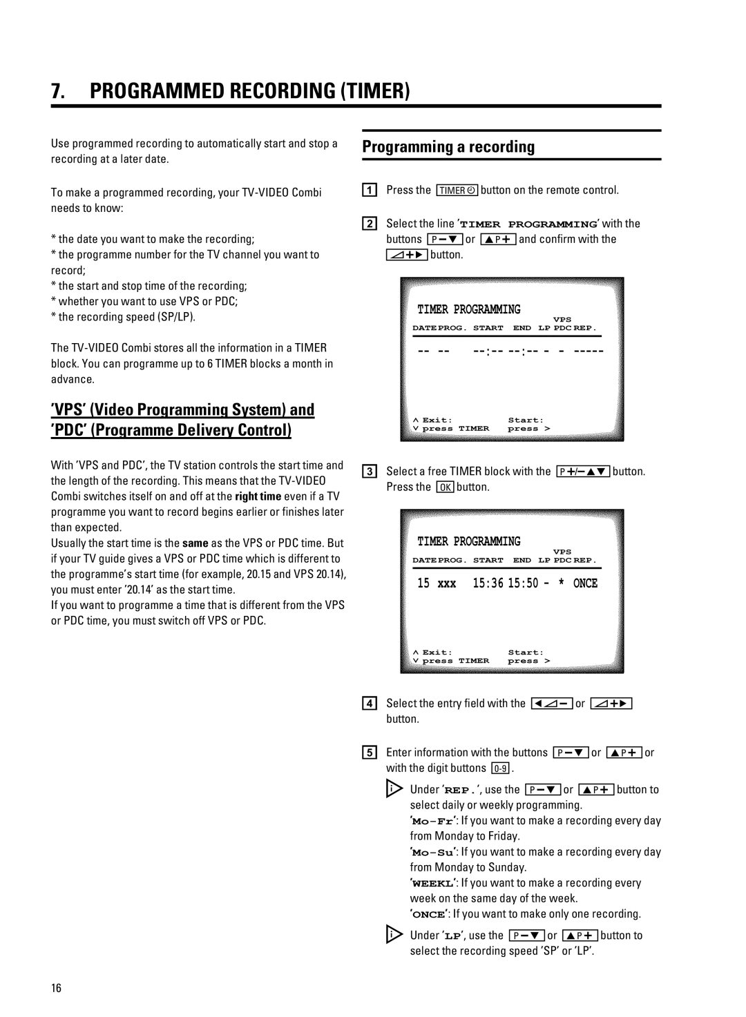 Philips 14PV207 manual Programmed Recording Timer, Programming a recording 