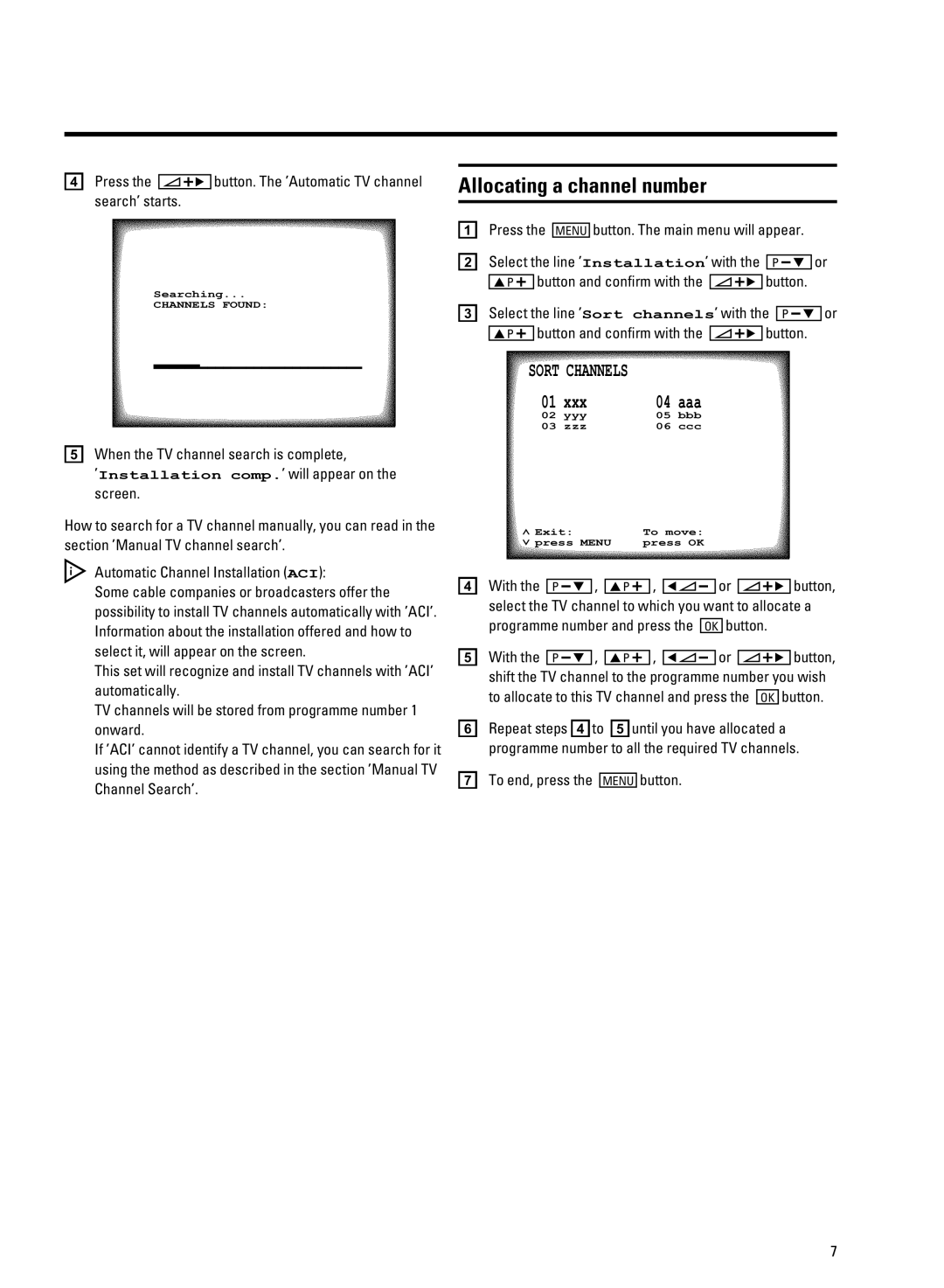 Philips 14PV207 manual Allocating a channel number 