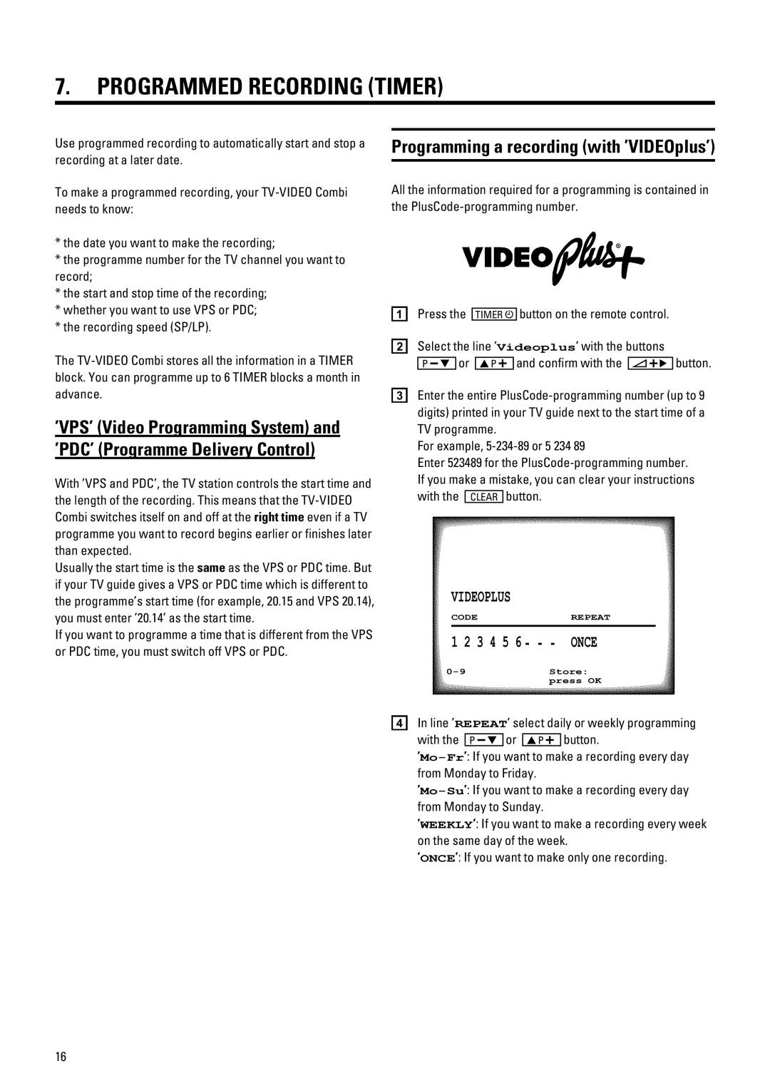 Philips 14PV210 manual Programmed Recording Timer, Programming a recording with ’VIDEOplus’ 