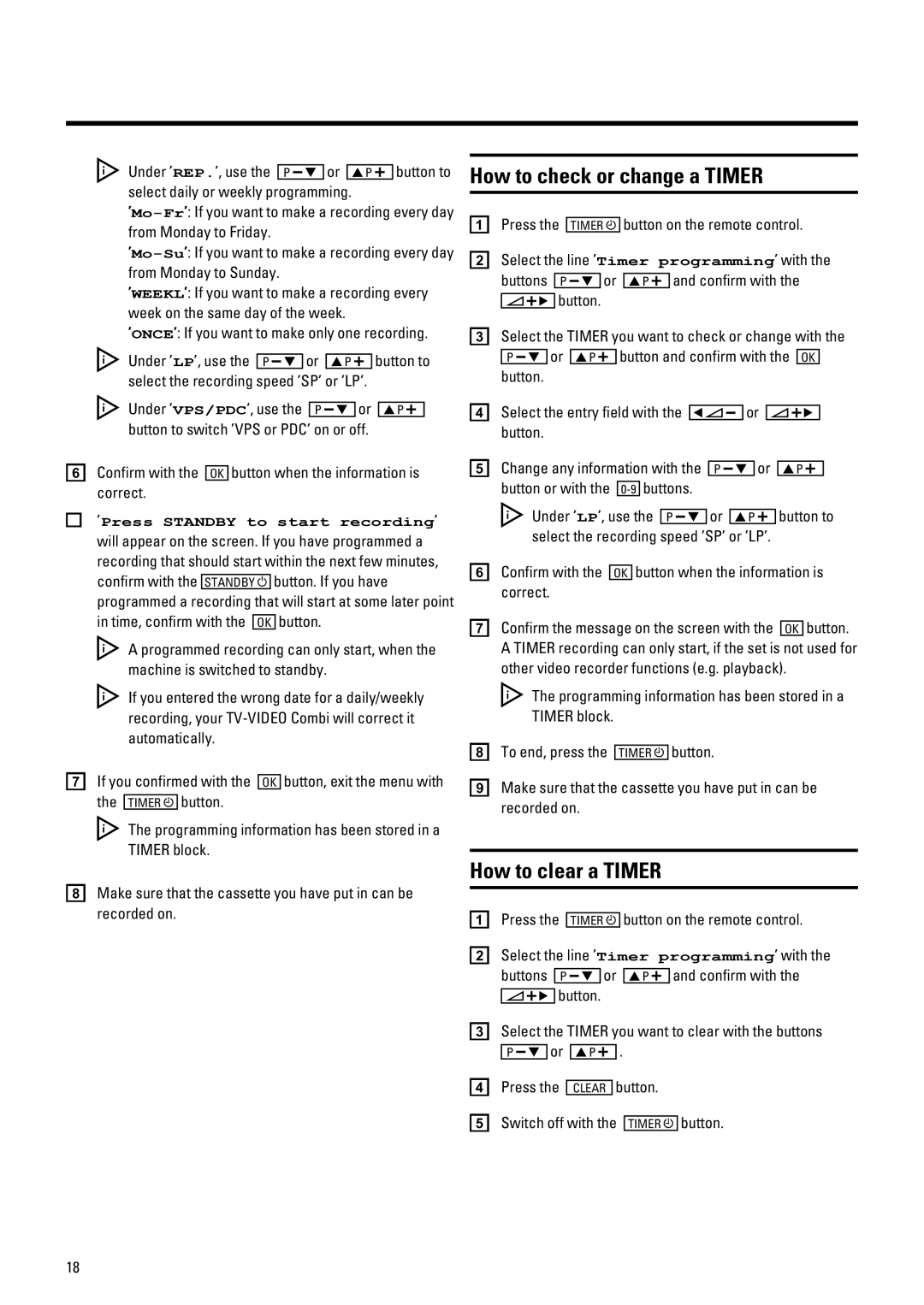 Philips 14PV210 manual How to check or change a Timer, How to clear a Timer 