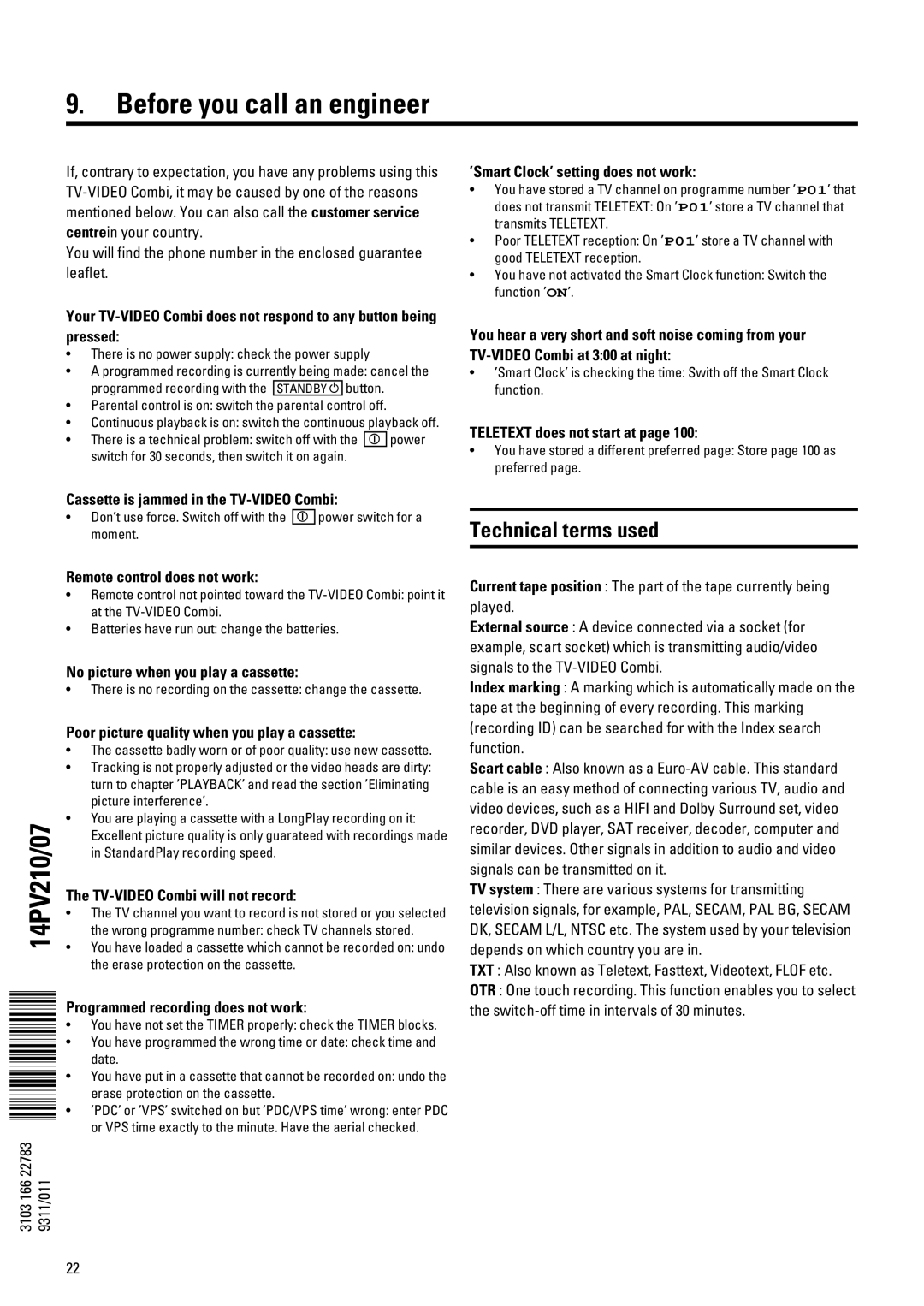 Philips 14PV210 manual Technical terms used 