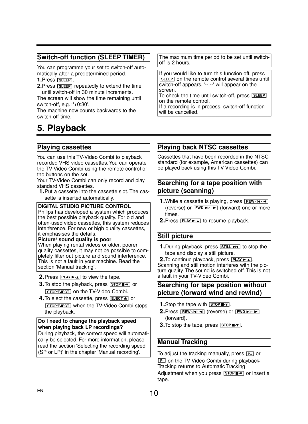 Philips 14PV422/07, 14PV225/07, 14PV425/07, 14PV125/07 operating instructions Playback 