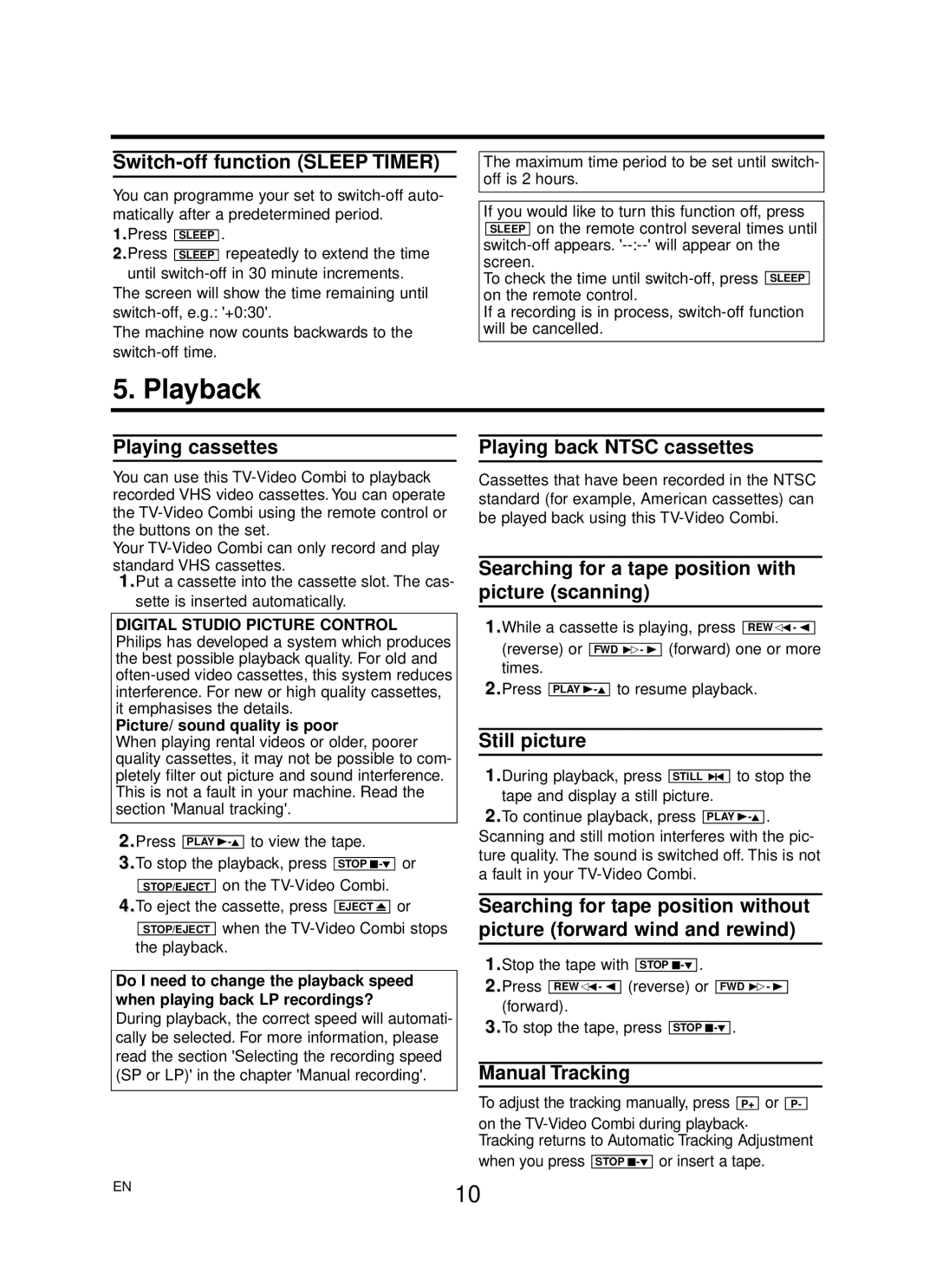 Philips 14PV422/39, 14PV225/39, 14PV125/39 operating instructions Playback 