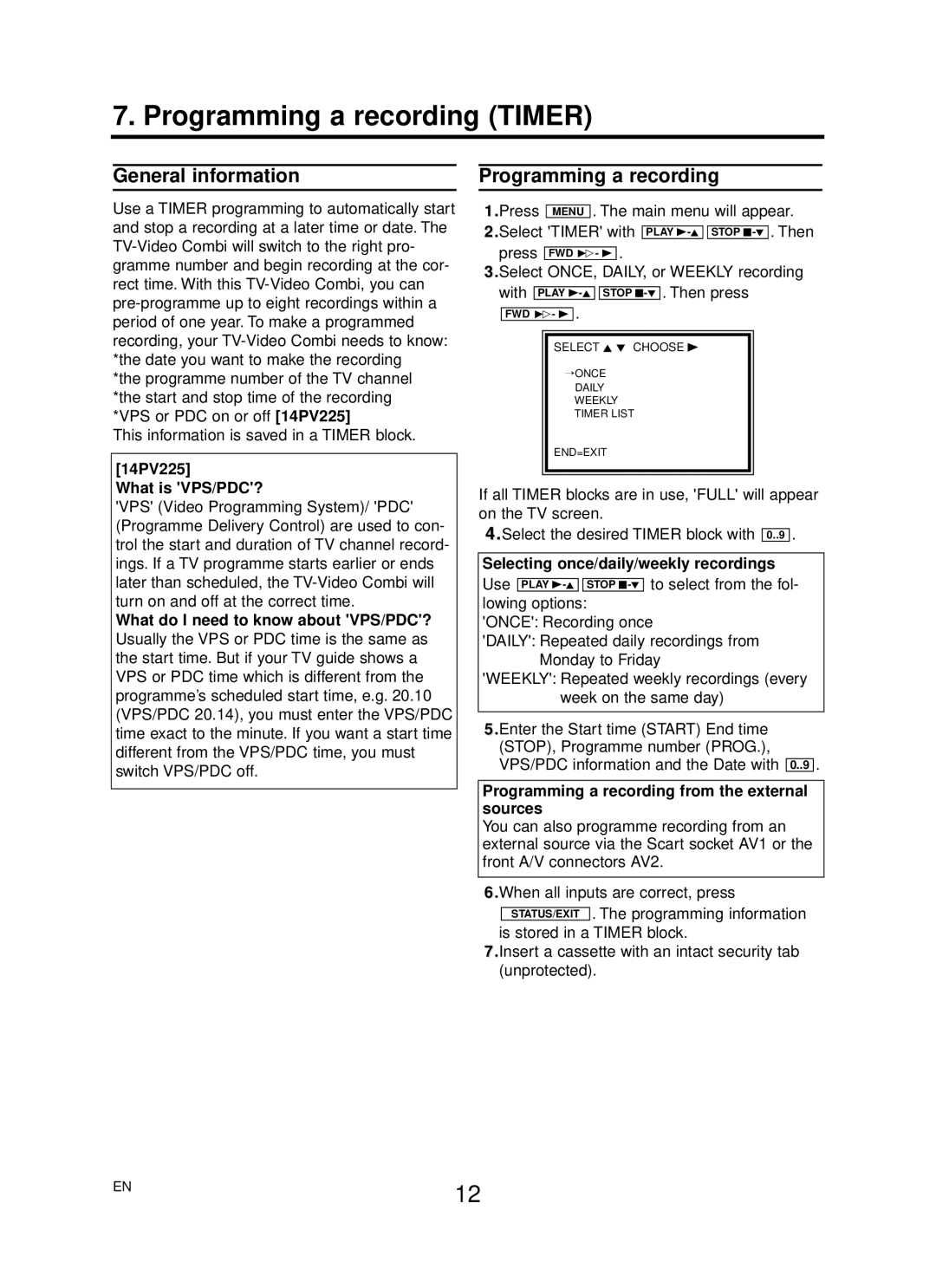 Philips 14PV225/39, 14PV422/39, 14PV125/39 operating instructions Programming a recording Timer 