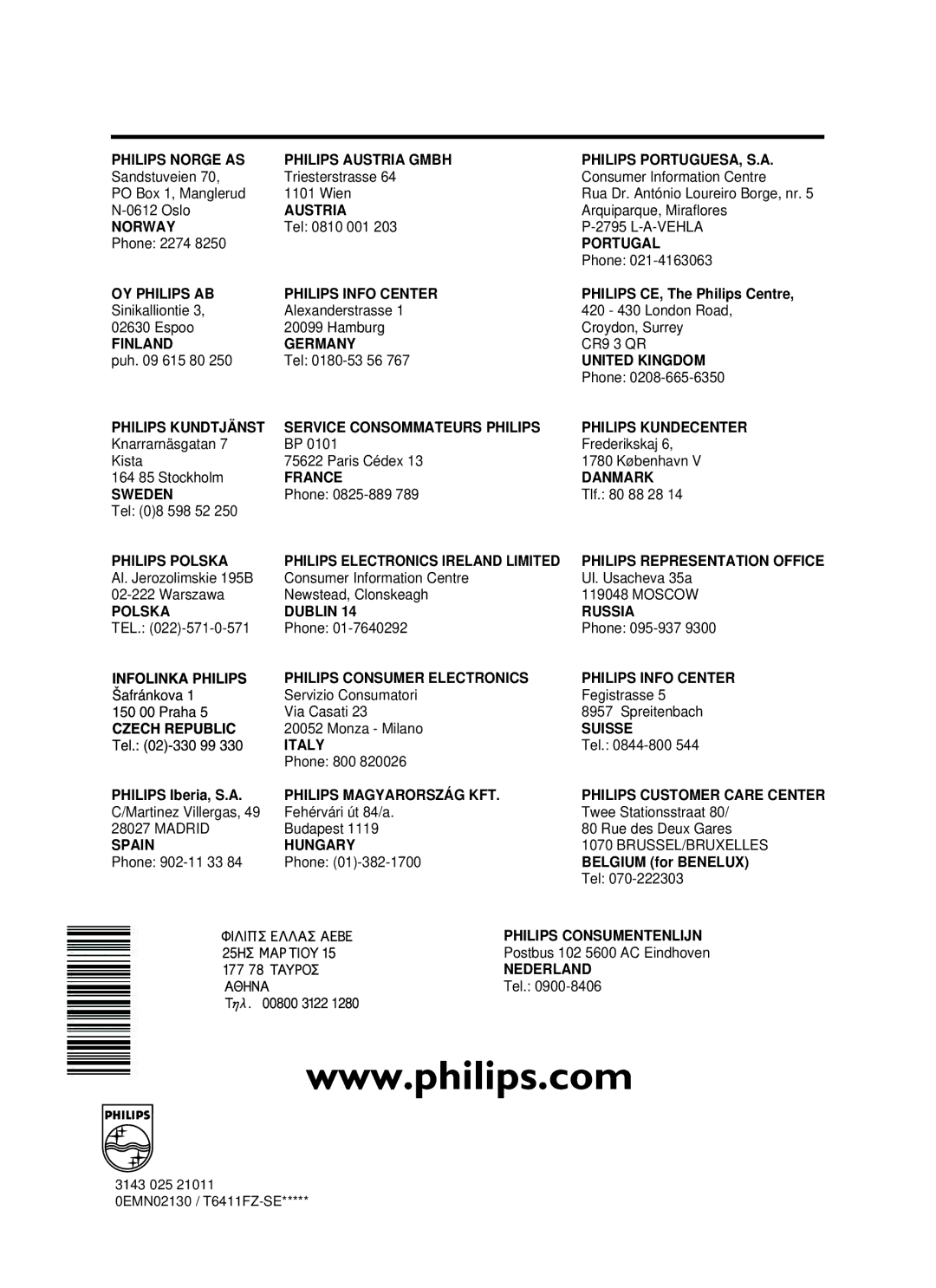 Philips 14PV422/39, 14PV225/39, 14PV125/39 operating instructions Austria 