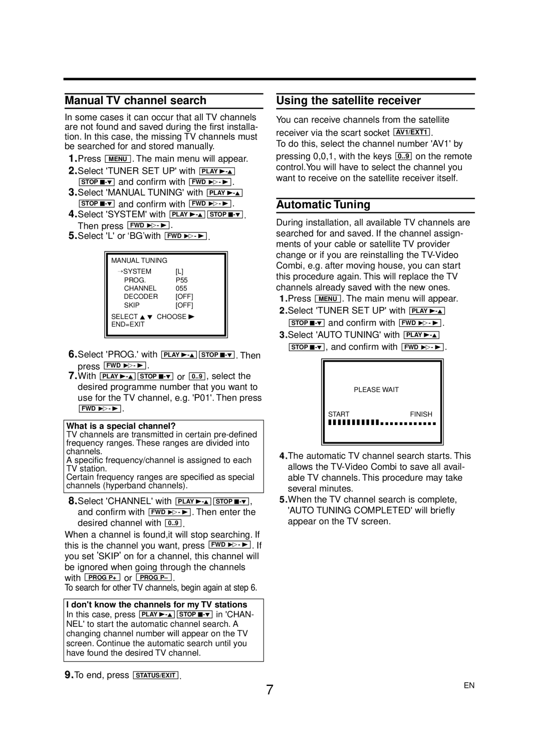 Philips 14PV422/39, 14PV225/39, 14PV125/39 Manual TV channel search Using the satellite receiver, Automatic Tuning 