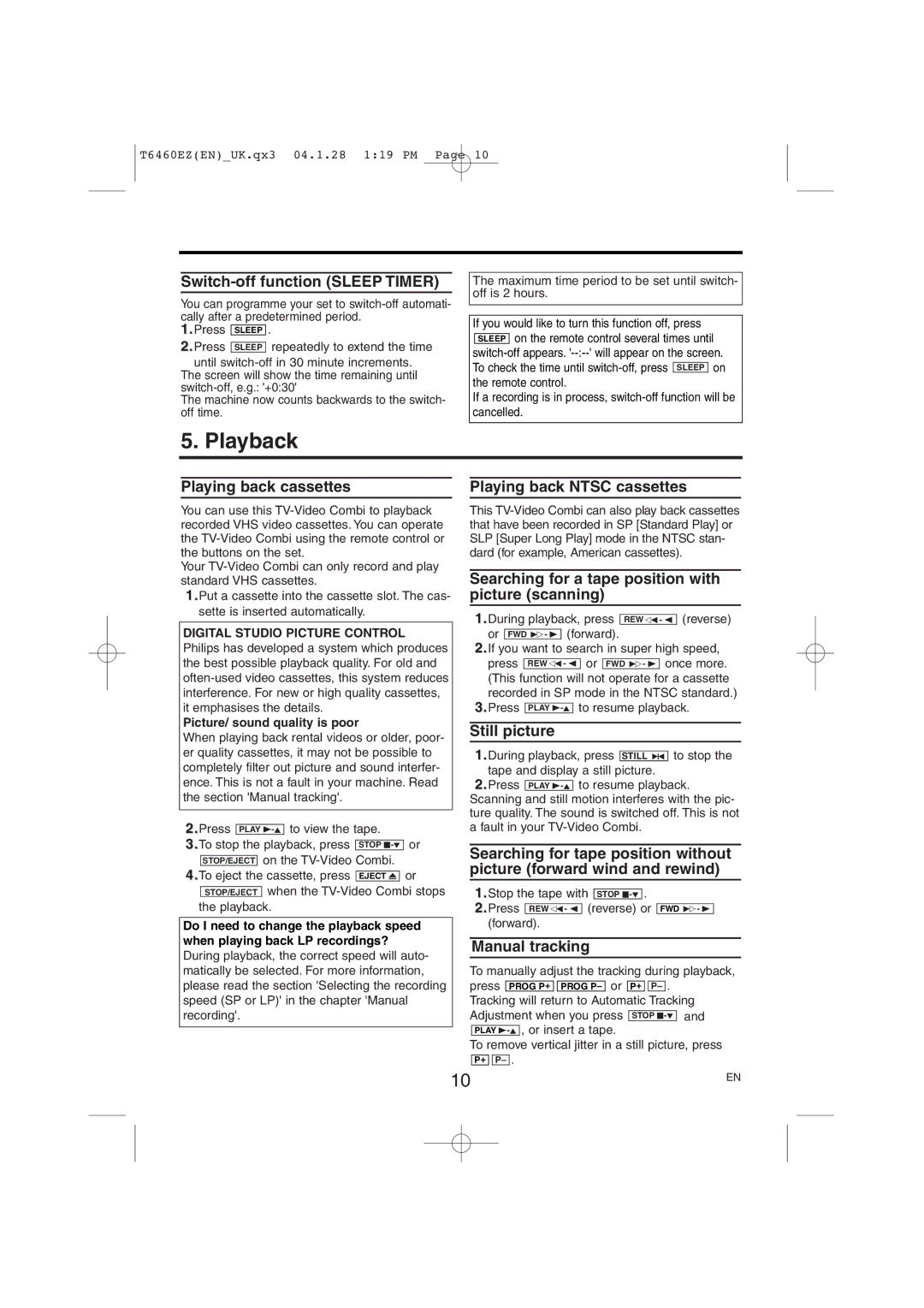 Philips 21PV385/07, 14PV235/07, 14PV135/07 operating instructions Playback 