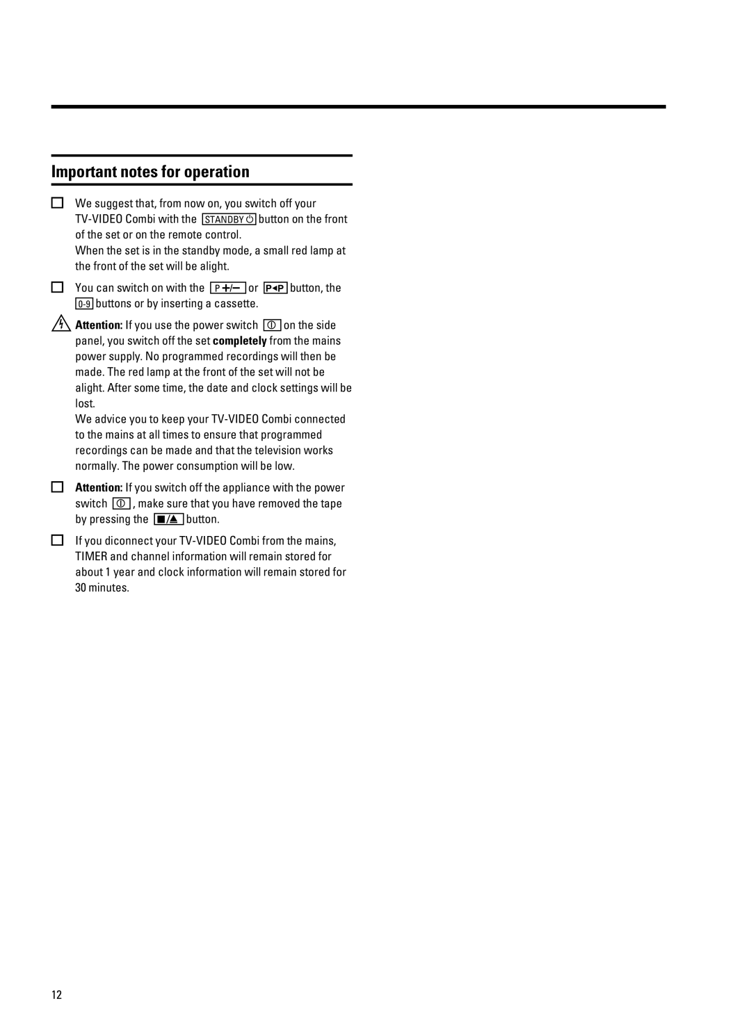 Philips 14PV335/07, 14PV334/07, 14PV330/07 manual Important notes for operation 