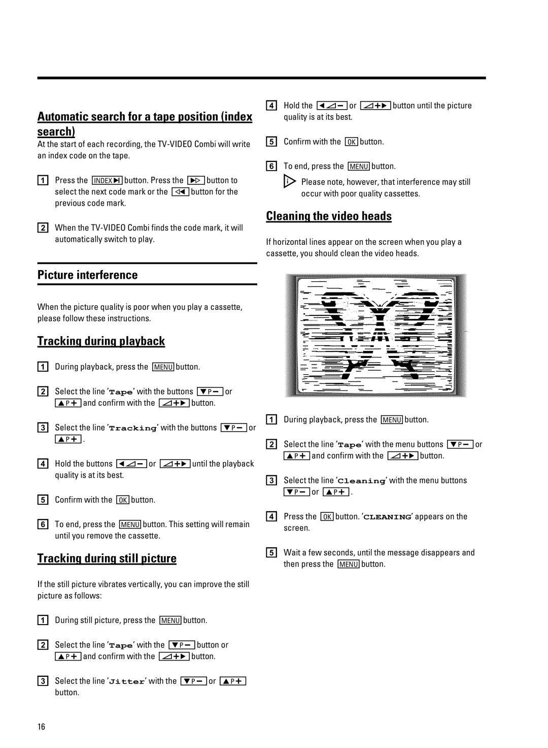 Philips 14PV334/07 manual Automatic search for a tape position index search, Cleaning the video heads, Picture interference 