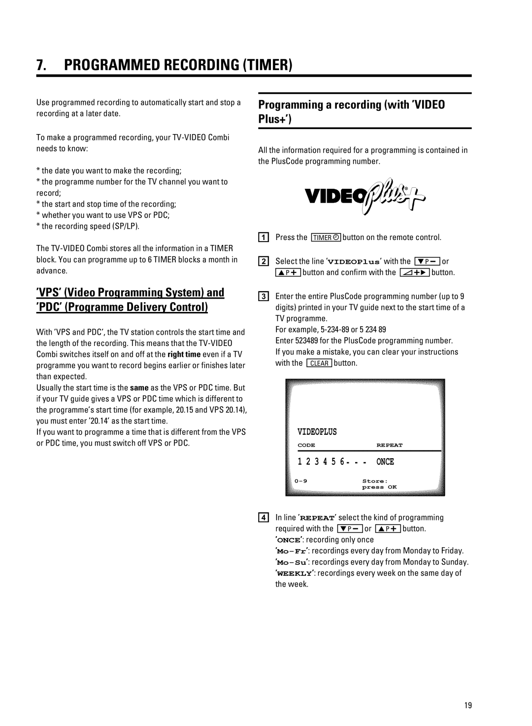 Philips 14PV334/07, 14PV330/07, 14PV335/07 manual Programmed Recording Timer, Programming a recording with ’VIDEO Plus+’ 