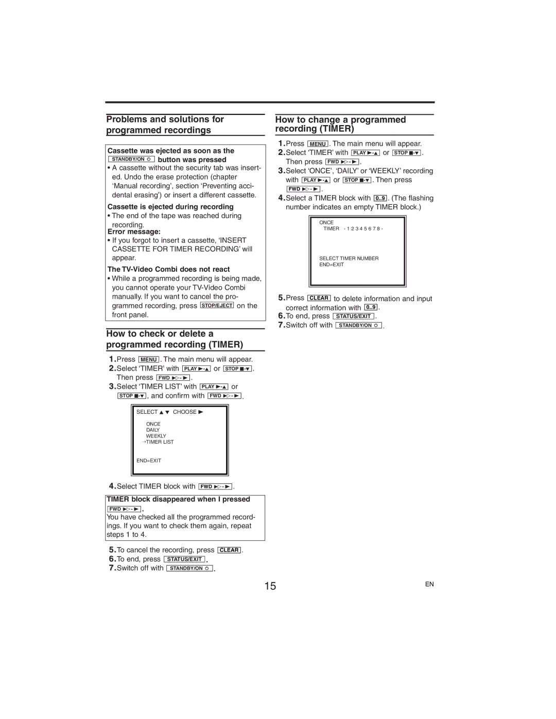 Philips 14PV385/07 manual Problems and solutions for programmed recordings, How to change a programmed recording Timer 