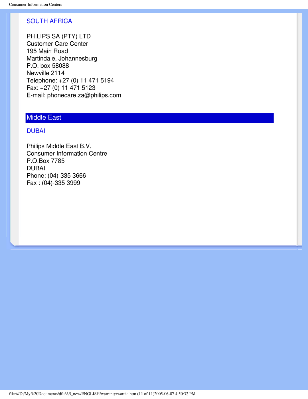 Philips 15056 user manual South Africa, Dubai 