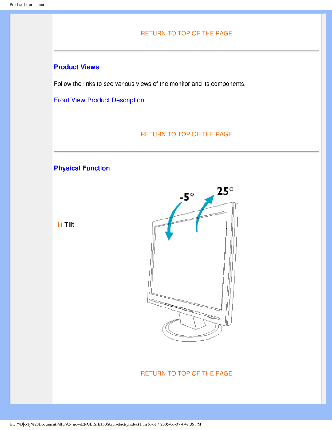 Philips 15056 user manual Product Views, Physical Function 