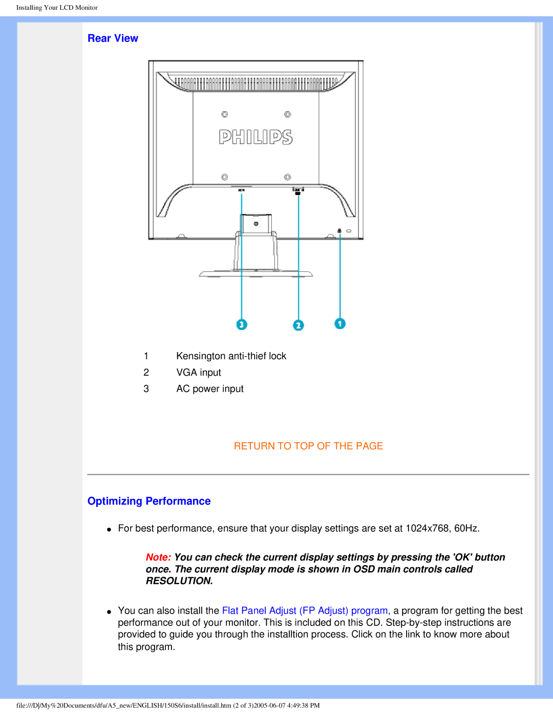 Philips 15056 user manual Rear View, Optimizing Performance 