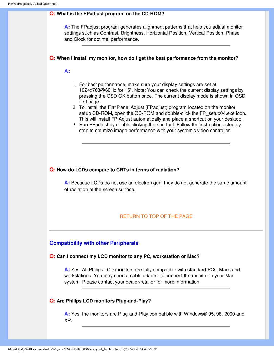 Philips 15056 user manual Compatibility with other Peripherals, What is the FPadjust program on the CD-ROM? 