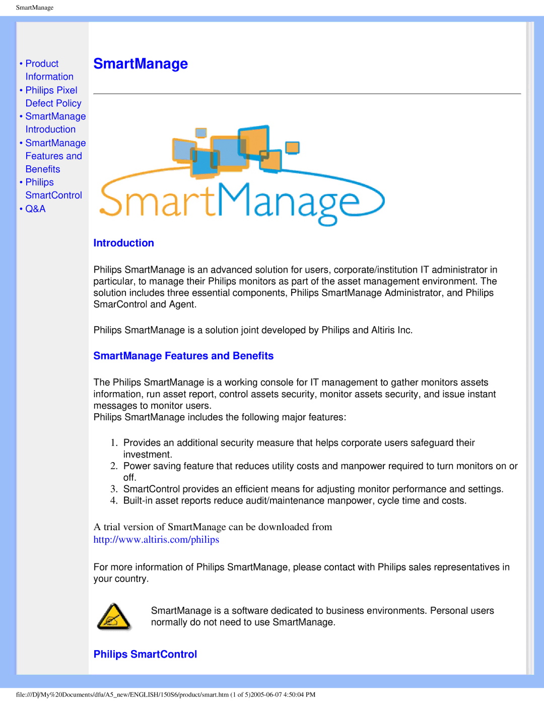 Philips 15056 user manual Introduction, SmartManage Features and Benefits, Philips SmartControl 