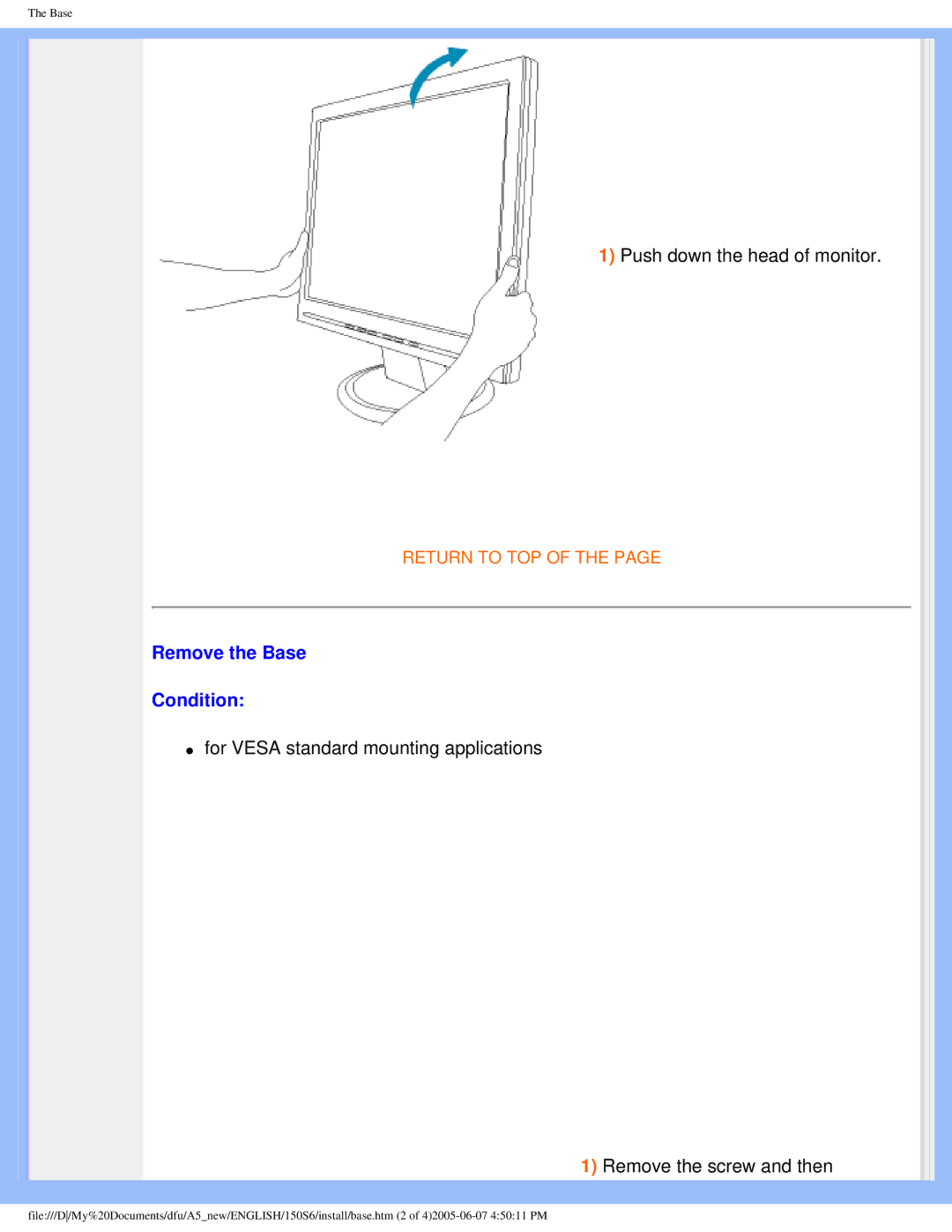 Philips 15056 user manual Remove the Base Condition 