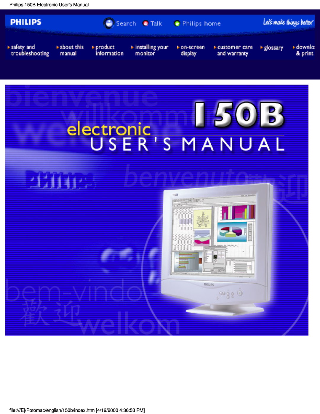 Philips user manual Philips 150B Electronic Users Manual, file///E/Potomac/english/150b/index.htm 4/19/2000 43653 PM 