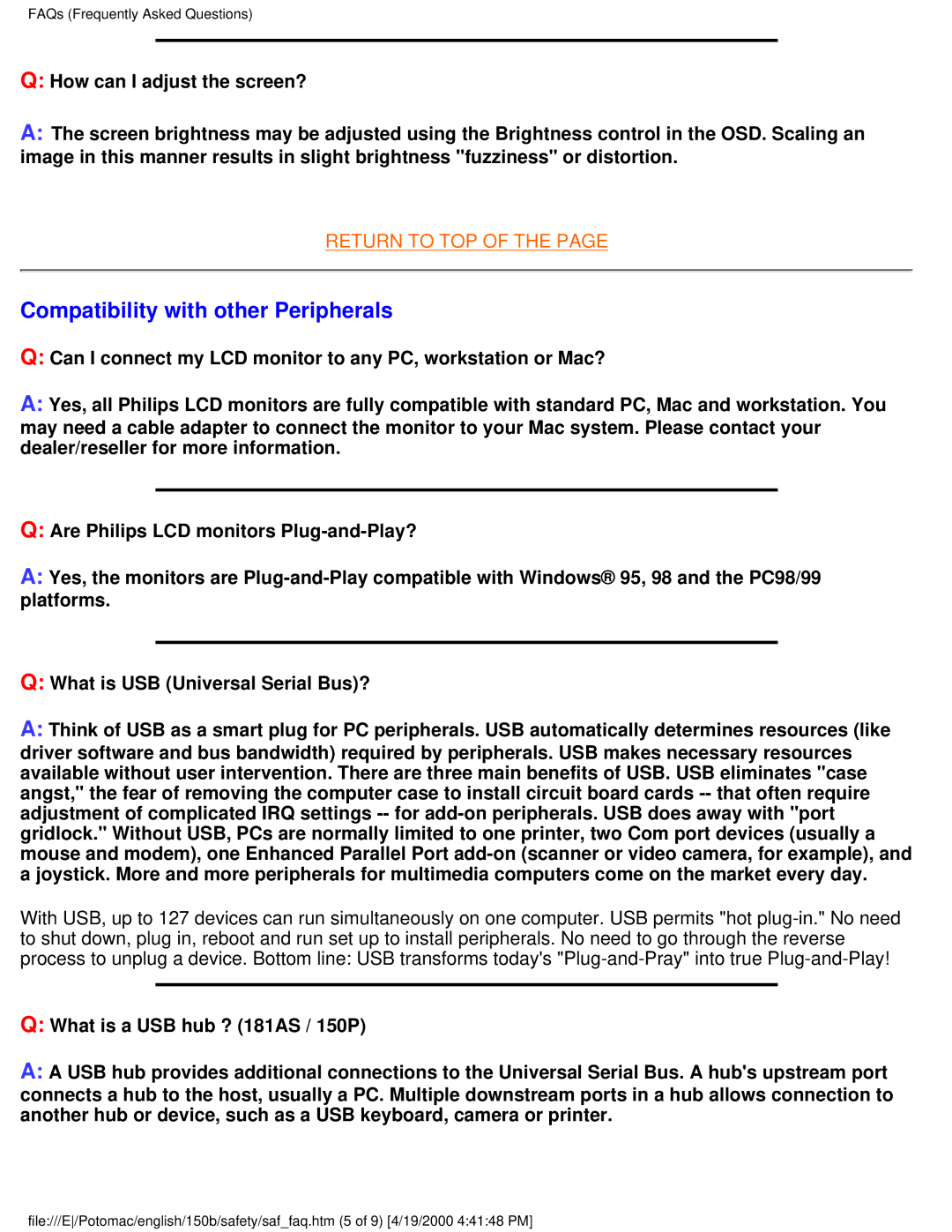 Philips 150B user manual Compatibility with other Peripherals 