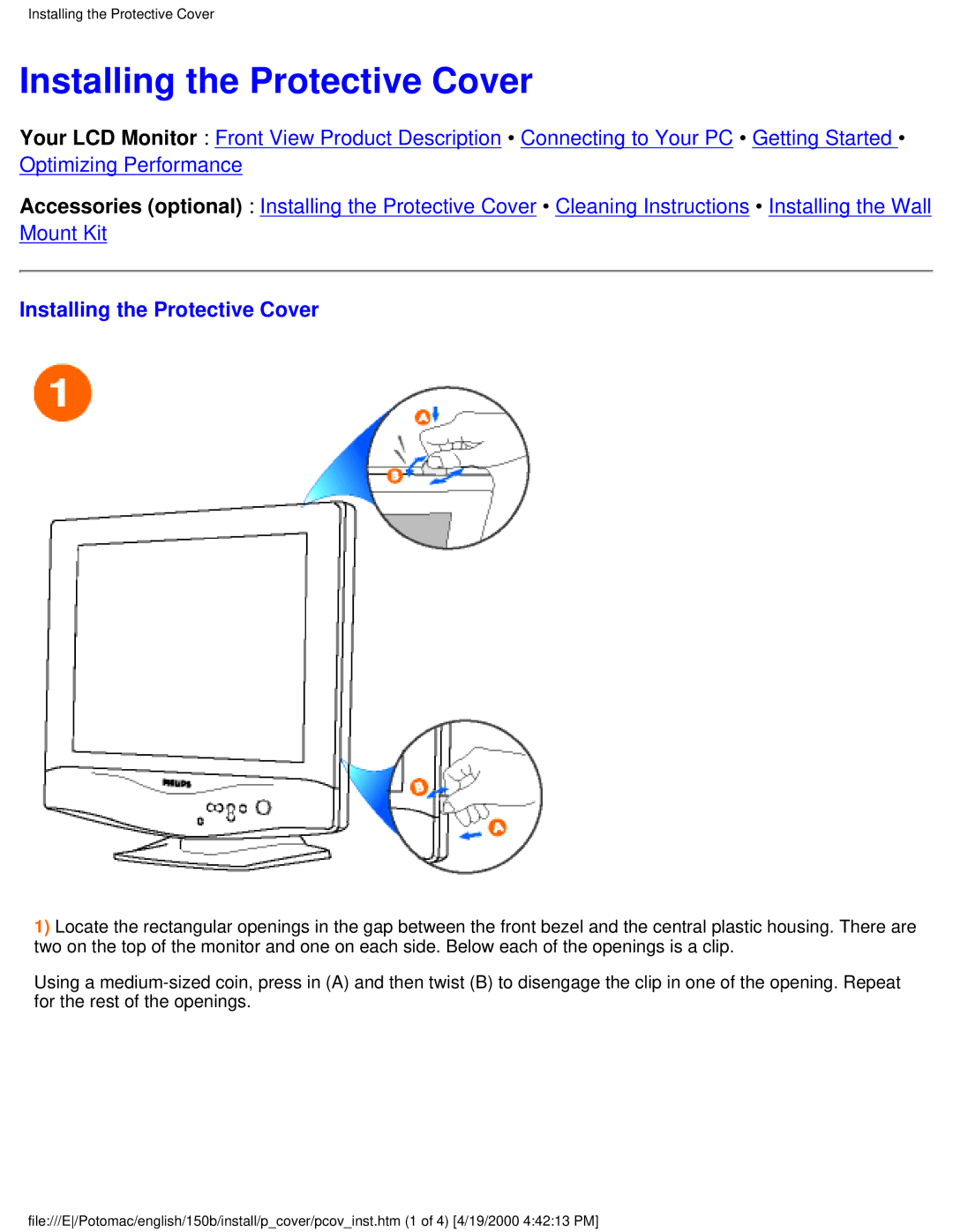 Philips 150B user manual Installing the Protective Cover 