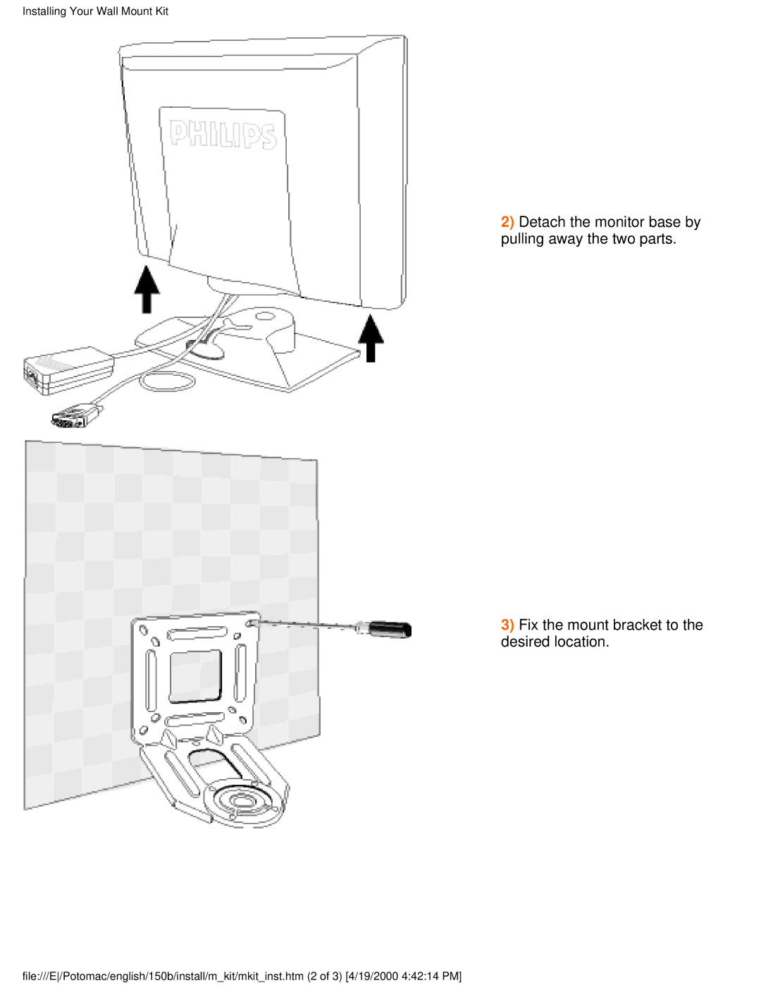 Philips 150B user manual Installing Your Wall Mount Kit 