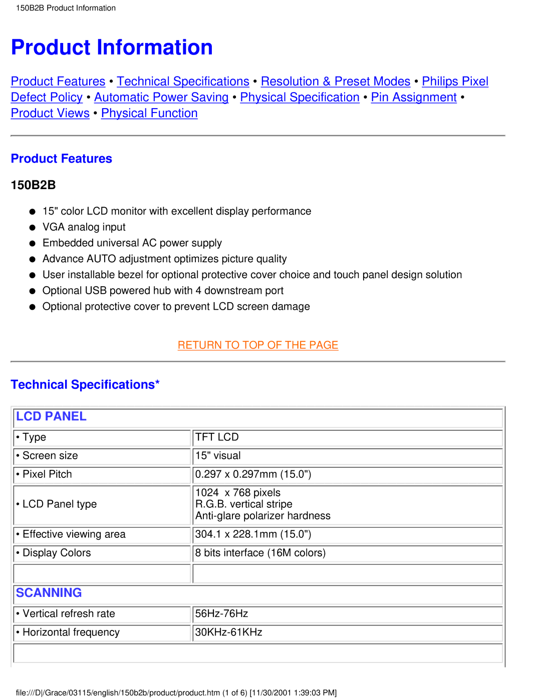 Philips 150B2B user manual Product Information, Product Features, Technical Specifications 