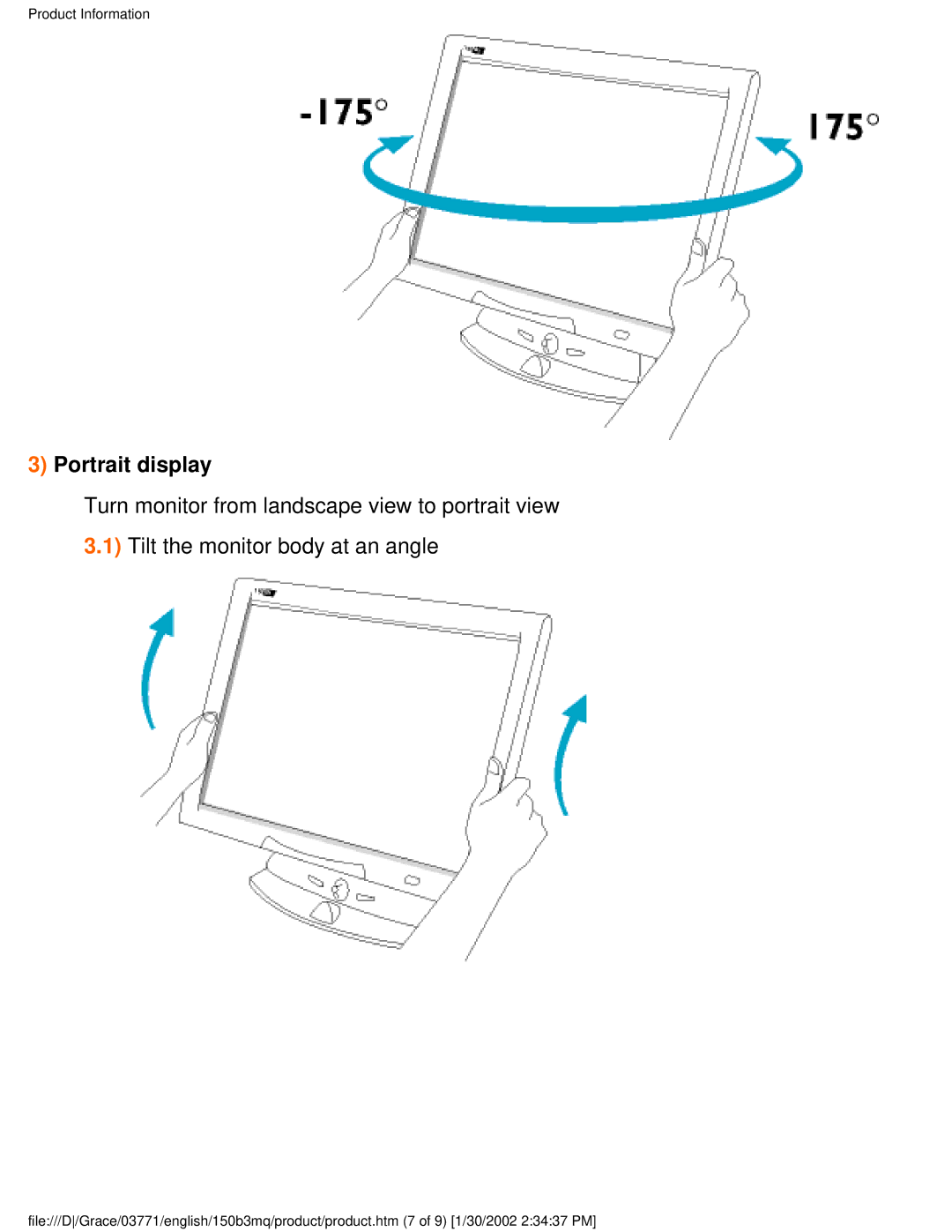 Philips 150B3M/150B3Q user manual Portrait display 