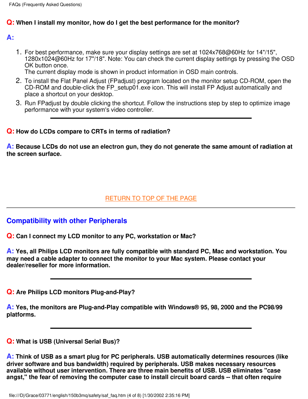 Philips 150B3M/150B3Q user manual Compatibility with other Peripherals 