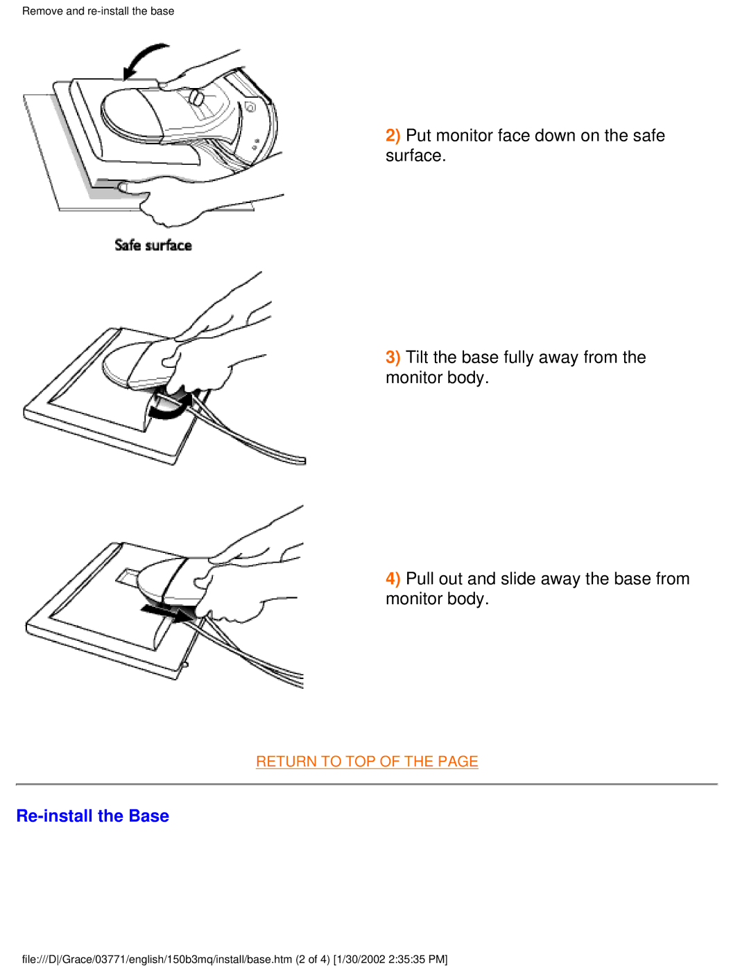 Philips 150B3M/150B3Q user manual Re-install the Base 