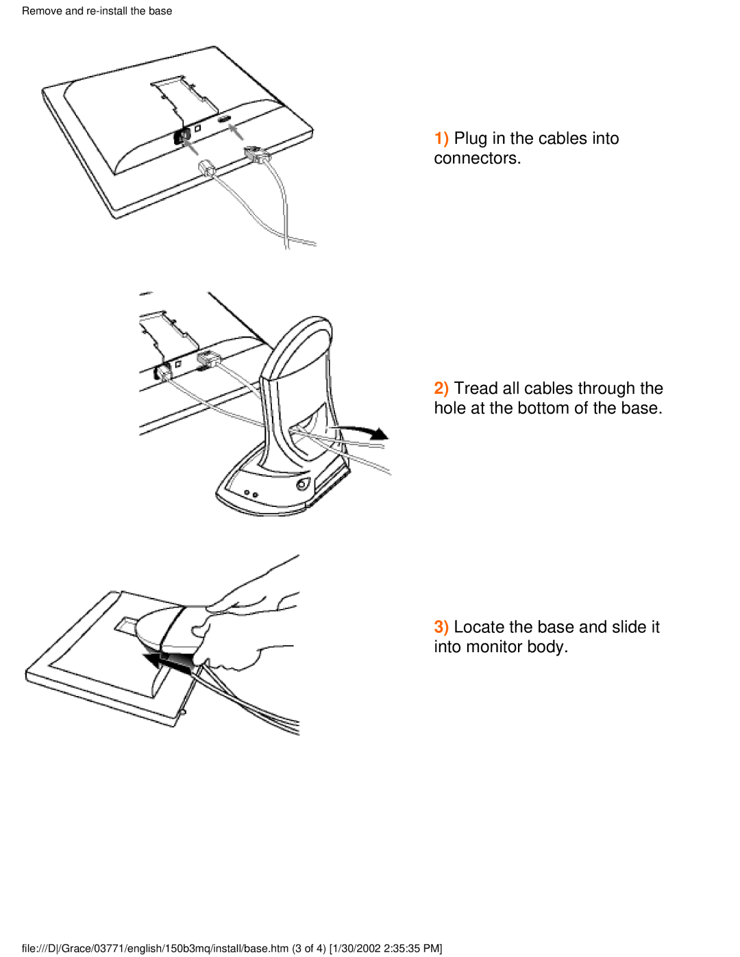 Philips 150B3M/150B3Q user manual Remove and re-install the base 