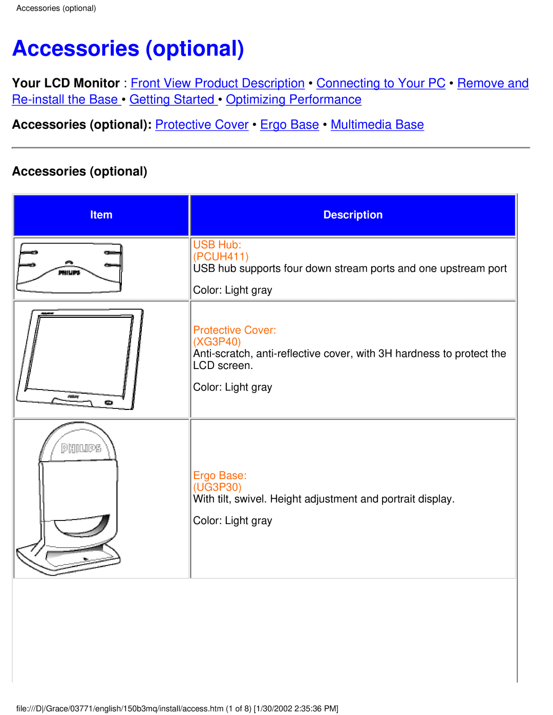 Philips 150B3M/150B3Q user manual Accessories optional 