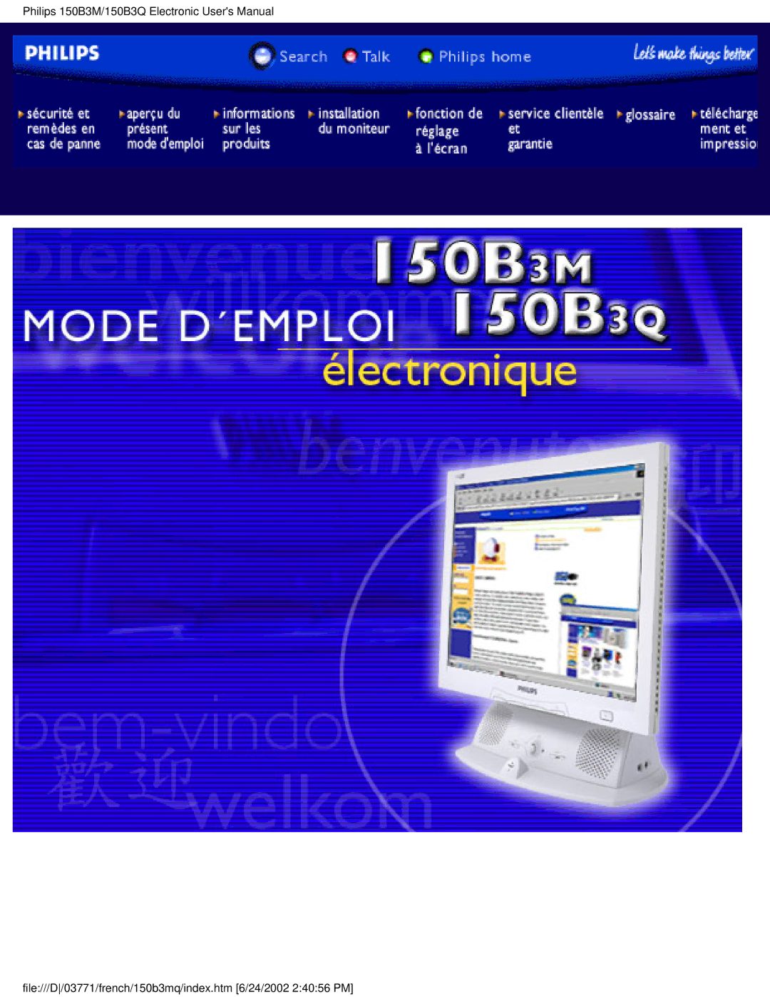 Philips 150B3M, 150B3Q user manual File///D/03771/french/150b3mq/index.htm 6/24/2002 24056 PM 