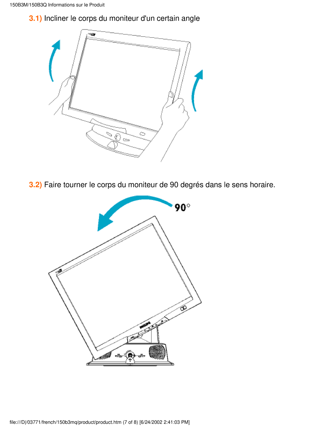 Philips user manual 150B3M/150B3Q Informations sur le Produit 