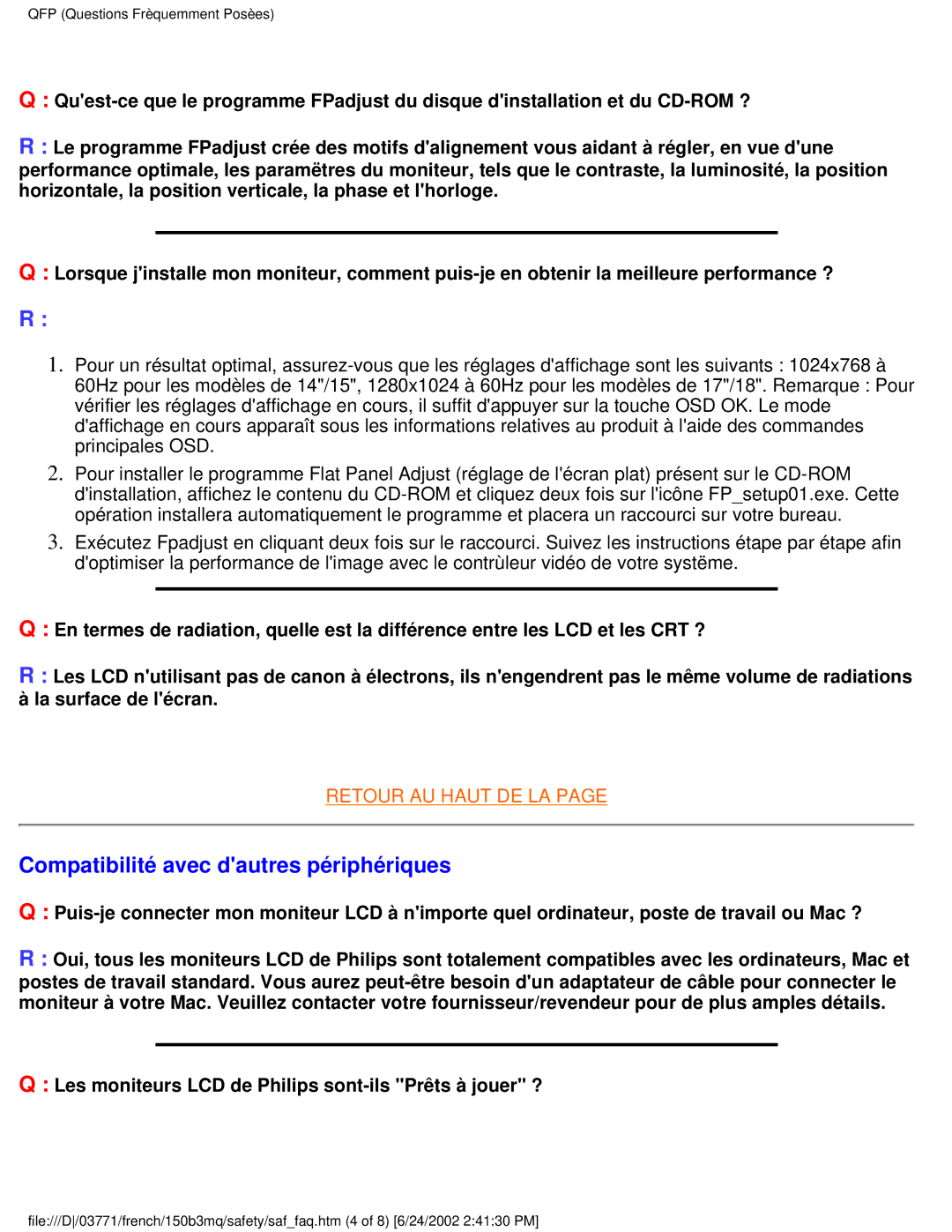 Philips 150B3Q, 150B3M user manual Compatibilité avec dautres périphériques 