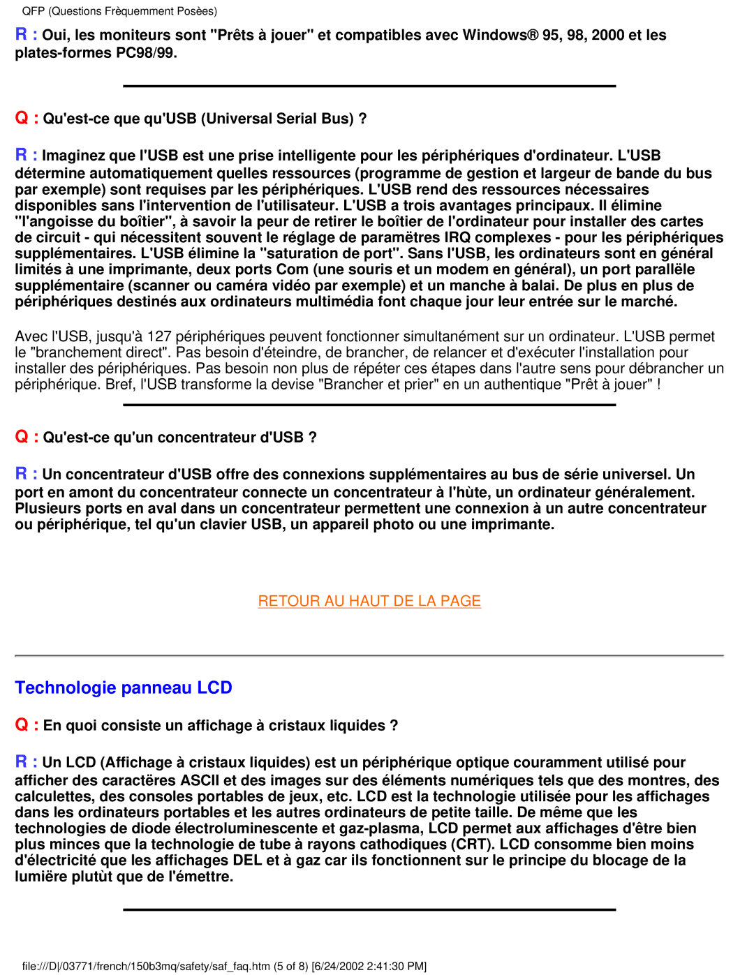 Philips 150B3M, 150B3Q user manual Technologie panneau LCD 